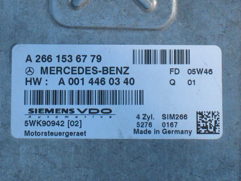 ECU MERCEDES A170 1.7 SIM266 5WK90942 A2661536779 A0014460340