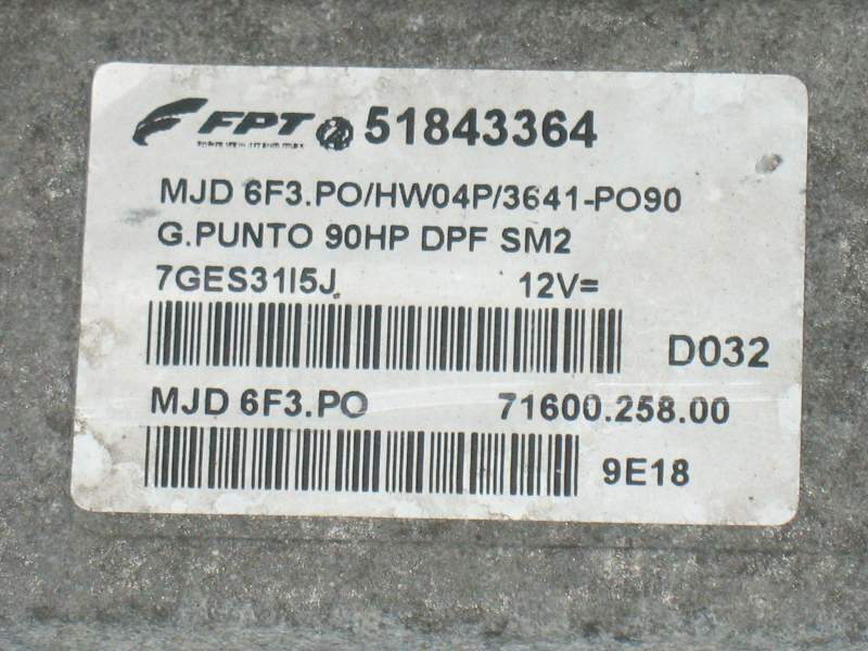 ECU FIAT GRANDE PUNTO Marelli 51843364 MJD6F3HW04P 3641PO 90HP