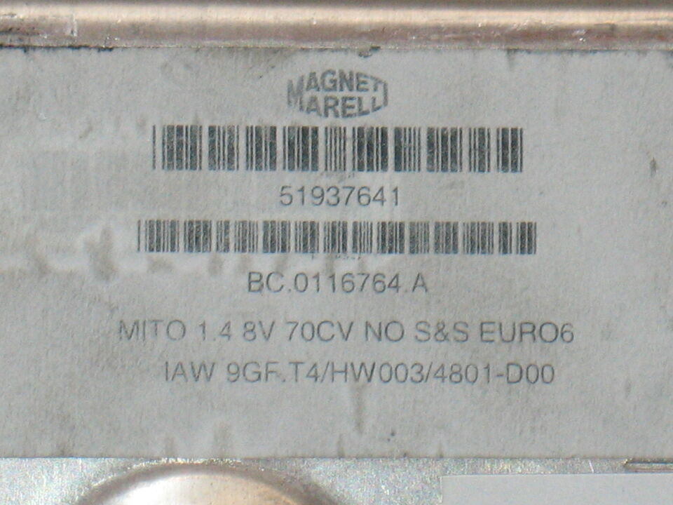 ECU ALFA MITO 1.4 8V 70CV 51937641 IAW 9GF.T4 HW003 EURO6