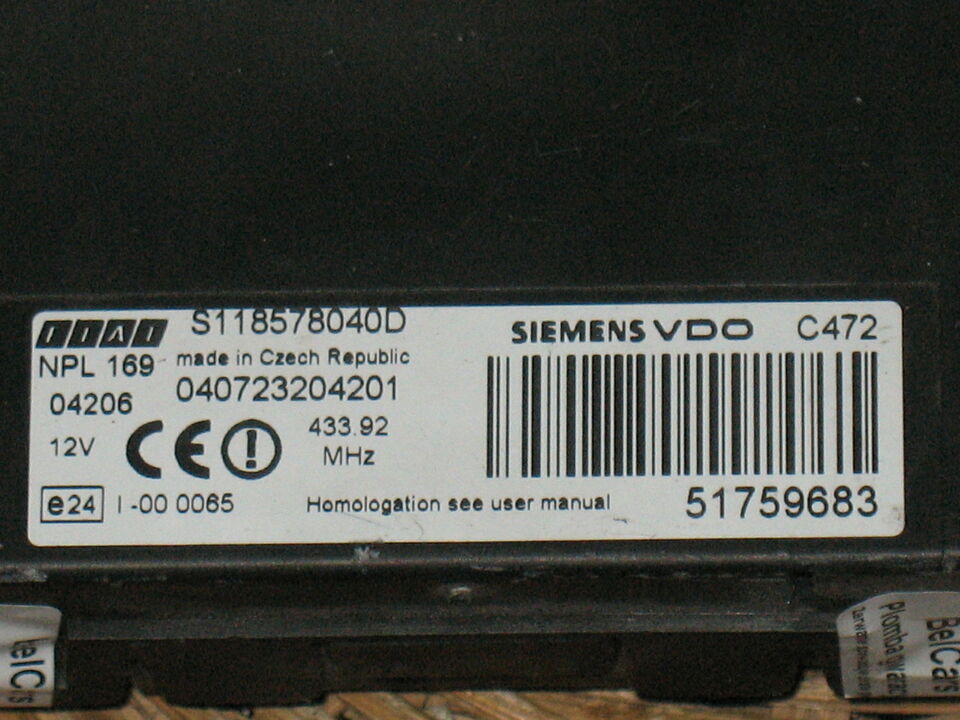 Body computer fiat panda 51759683 vdo s118578040d S118578040F