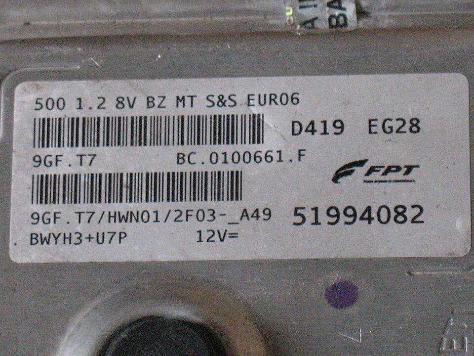 2007-2014 FIAT 500 1.2 motore a benzina ECU 51994082 HWN01