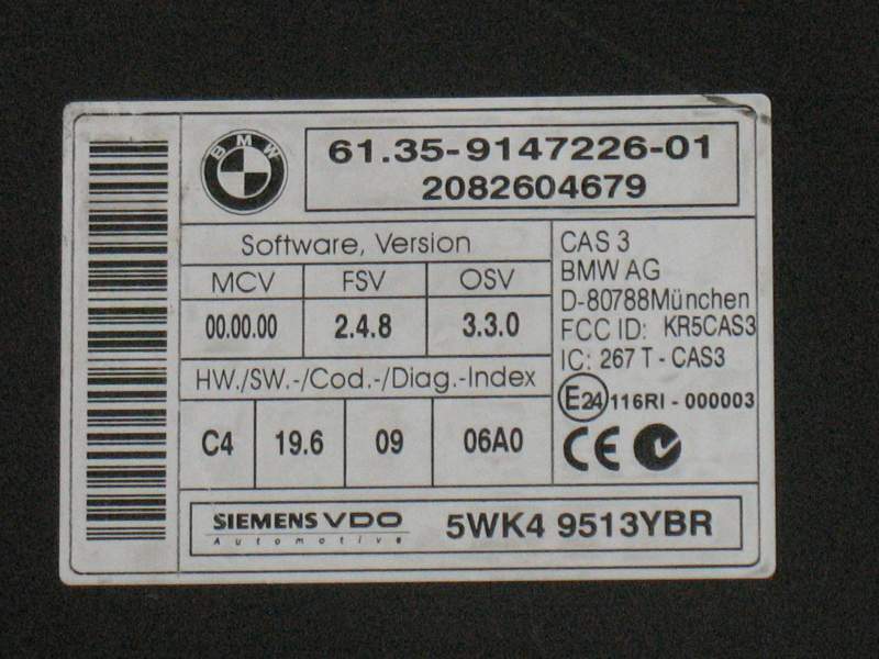 ECU BMW 6135 9147226 01 61.35-9147226-01 SIEMENS VDO 5WK4 9513YBR C4