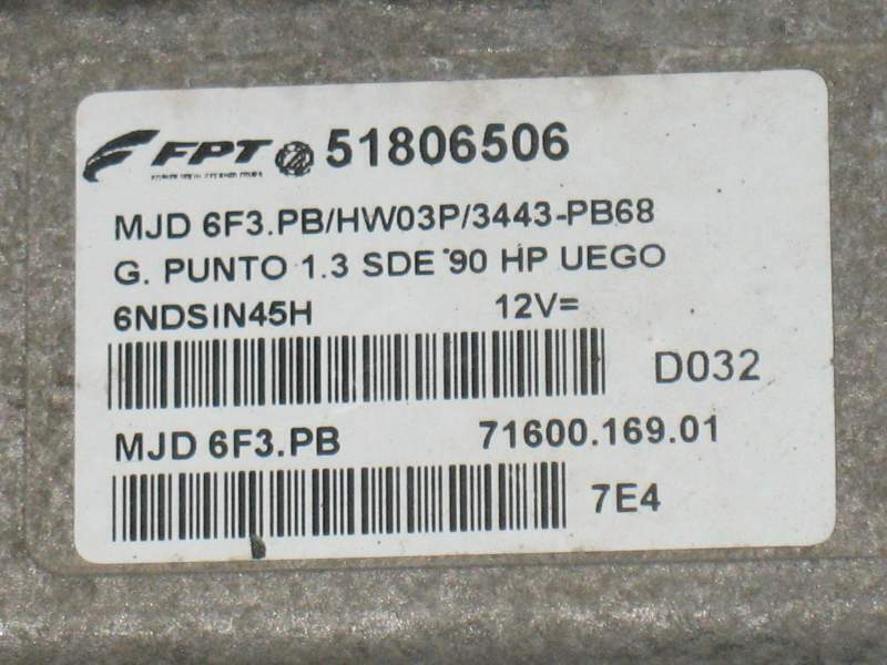 FIAT GRANDE PUNTO 1.3 JTD MJD 6F3.PB 51806506 Pronta 90 HP
