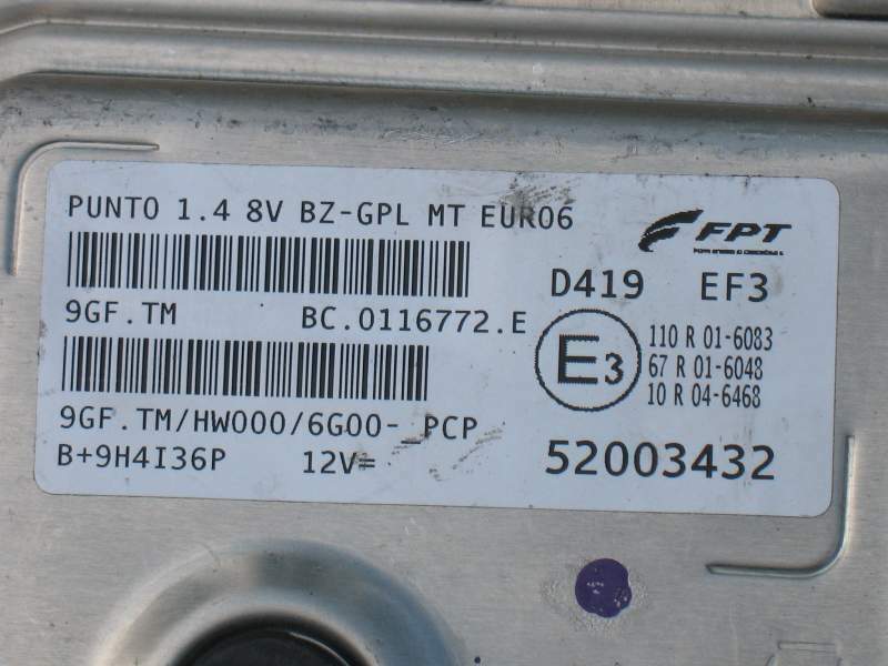 ECU FIAT1.4 GPL 52003432 EURO 6 9GF.TM HW000 6G00-PCP