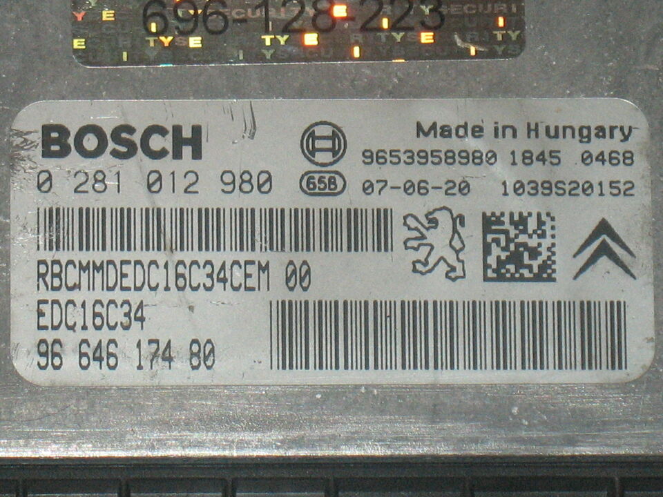 Ecu CITROEN C4 1.6 HDI 0281012980 9663476180 9653958980 EDC 16C34-4.11