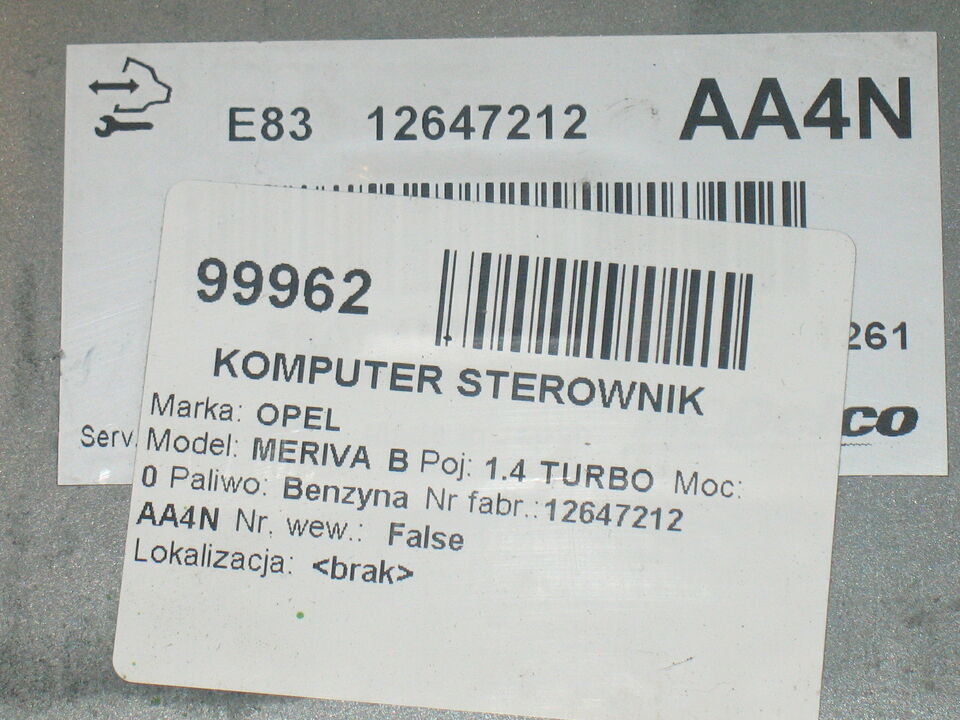 ECU CENTRALINA OPEL 1.4 1.6 E83 12647212 AA4N 86AA4N54207600FC