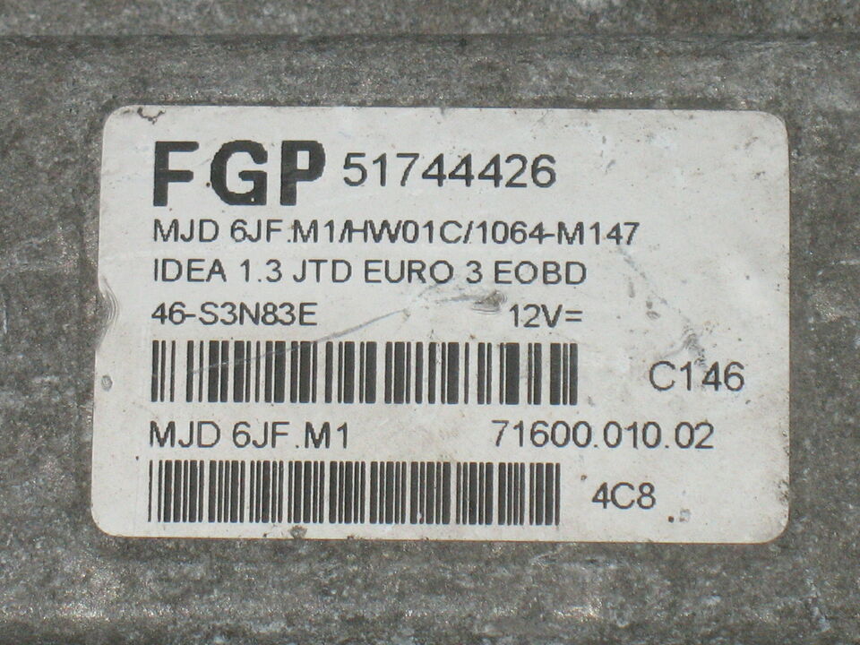 FIAT IDEA 1.3 JTD ECU FGP 51744426 MJD 6JF.M1 HW01C