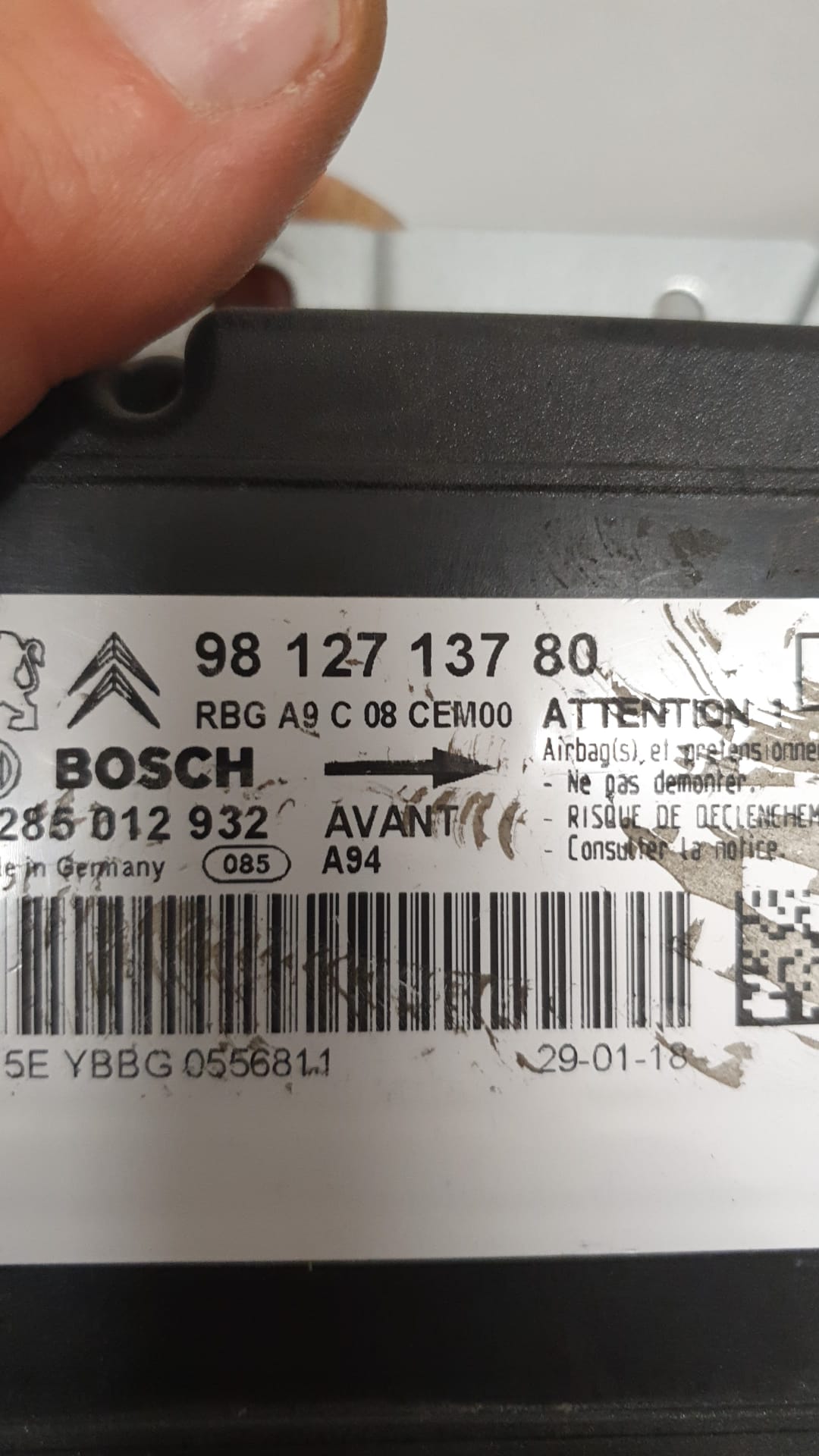 ECU AIRBAG PEUGEOT CITROEN 9812713780 0285012932