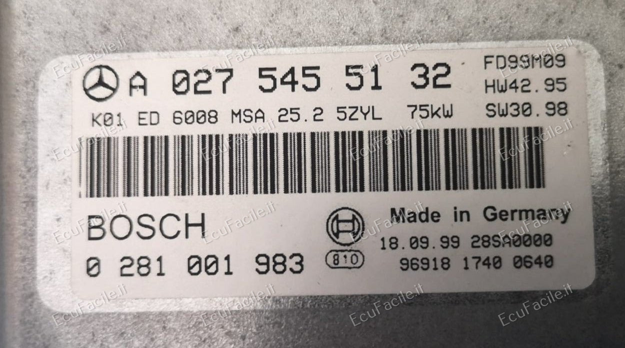 ECU MERCEDES SPRINTER 2.9 TD A0275455132 0281001983 HW 42.95 EDC 1.4 (MSA 15.2-3.23)