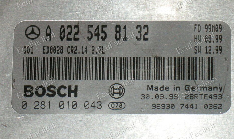 Centralina ECU Motore Mercedes Classe E W210 E270 CDI 2.7 170HP | BOSCH EDC15C6-4.14 | 0281010043 | A0225458132
