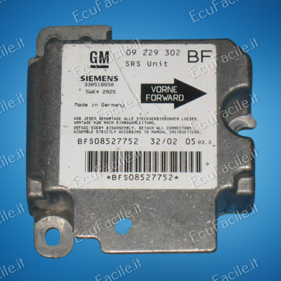 ECU AIRBAG OPEL ASTRA 5WK42925 09229302 SRS UNIT BFS08527752