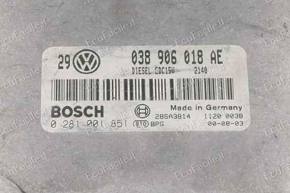 Centralina Motore VW Golf Bora 1.9 TDI 038906018AE Bosch 0281001851 EDC 15V