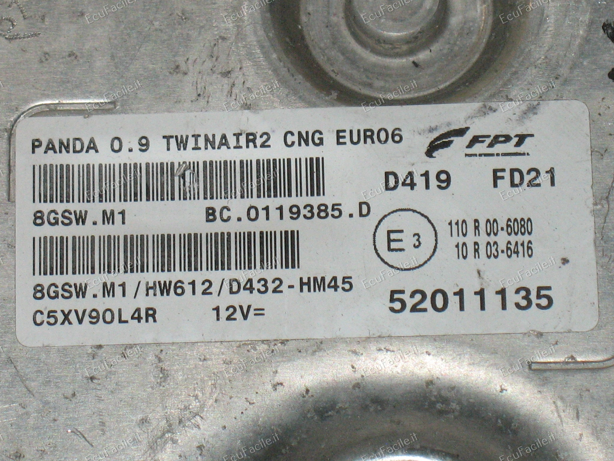 Centralina ECU 52011135 FIAT PANDA TWINAIR 0.9 TURBO 8GSW.M1 HW612