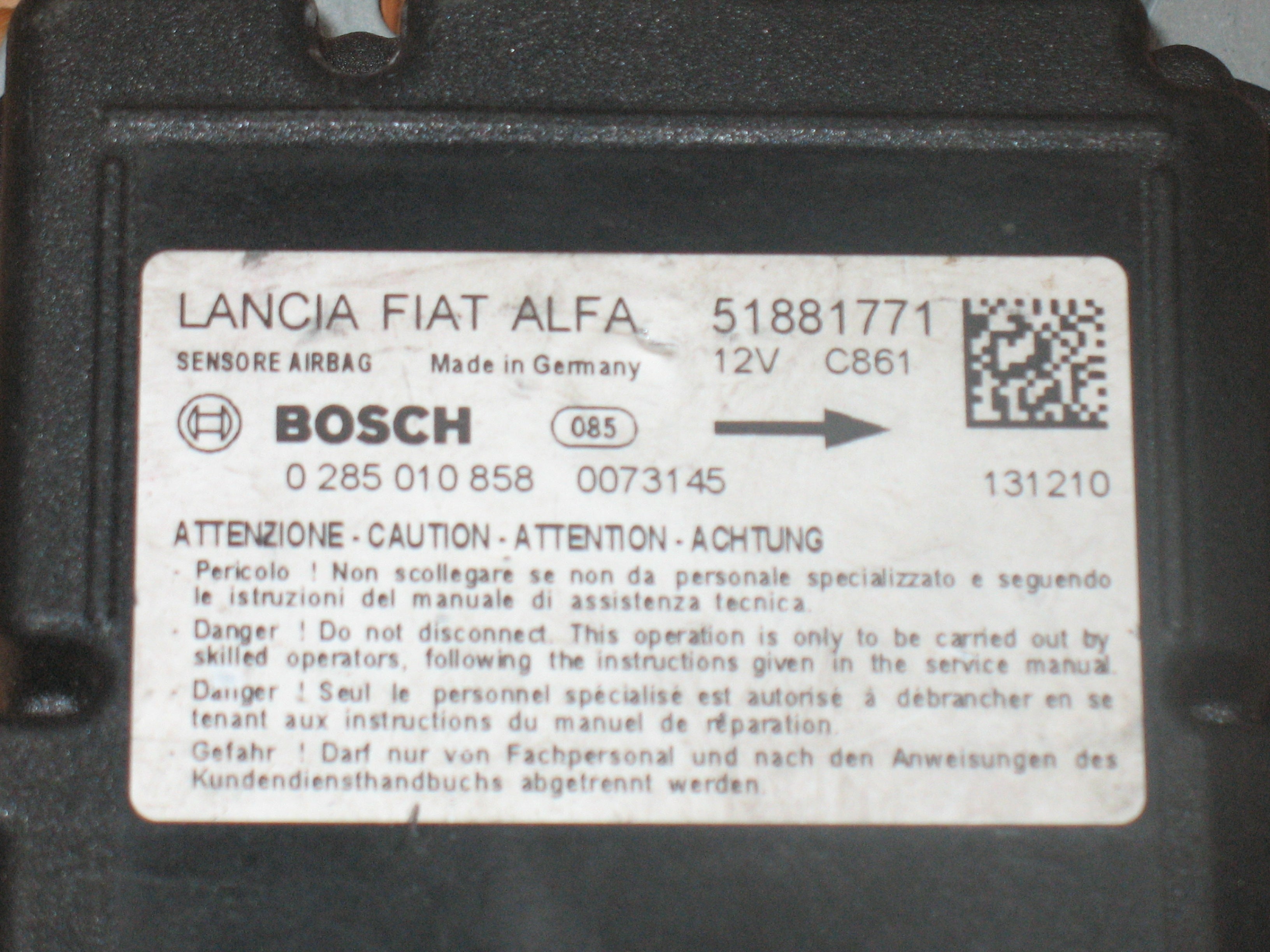 Fiat Doblo - 51881771 Bosch 0285010858 - SENSORE - Airbag