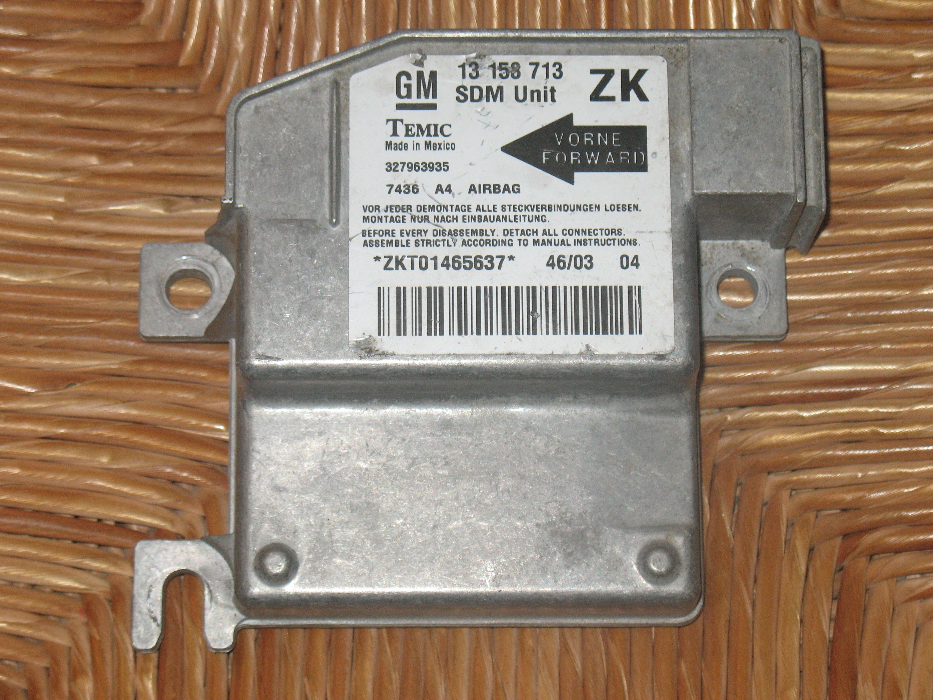 13158713 ZK CENTRALINA Sensore Airbag Modulo Ecu Gm Temic Opel Meriva 327963935