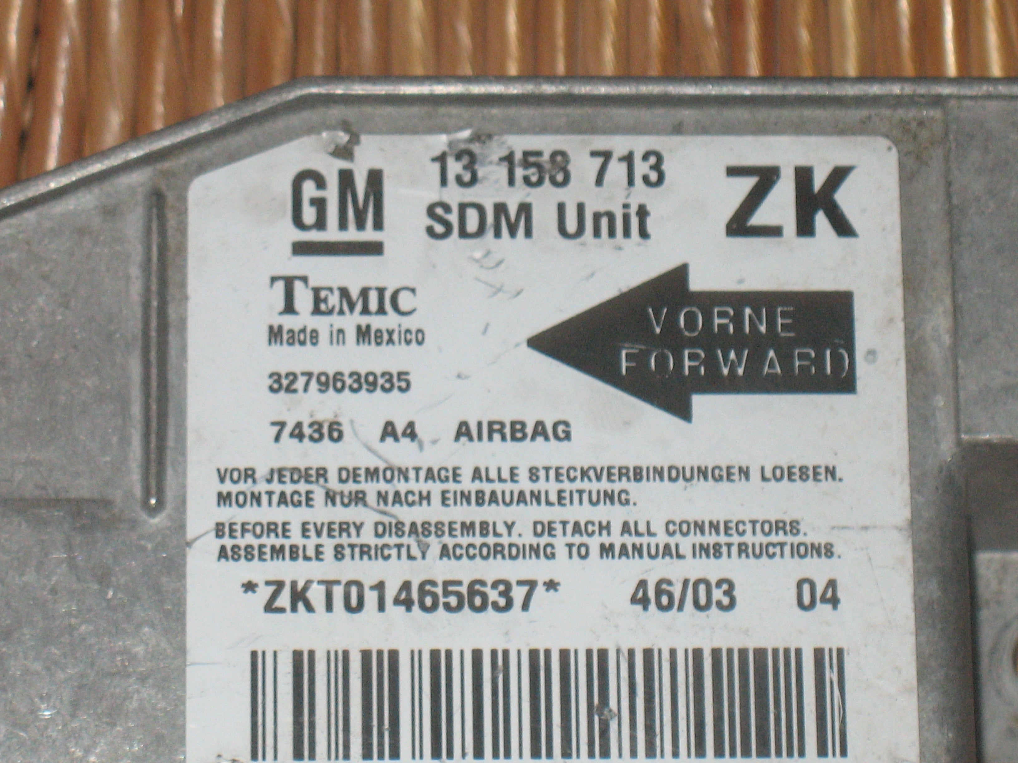 13158713 ZK CENTRALINA Sensore Airbag Modulo Ecu Gm Temic Opel Meriva 327963935