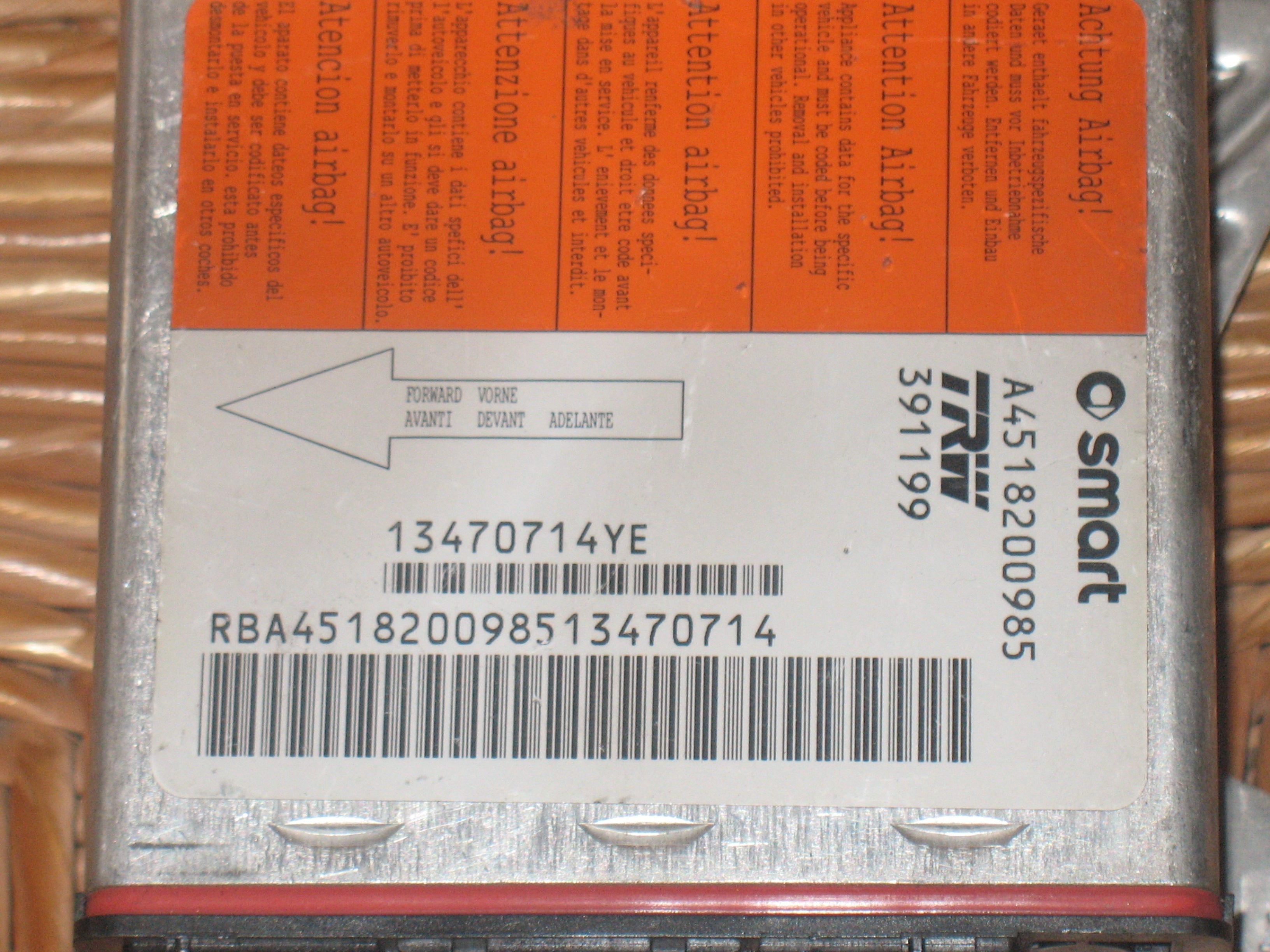 Airbag smart fortwo trw a4518200985 391199 13470714ye