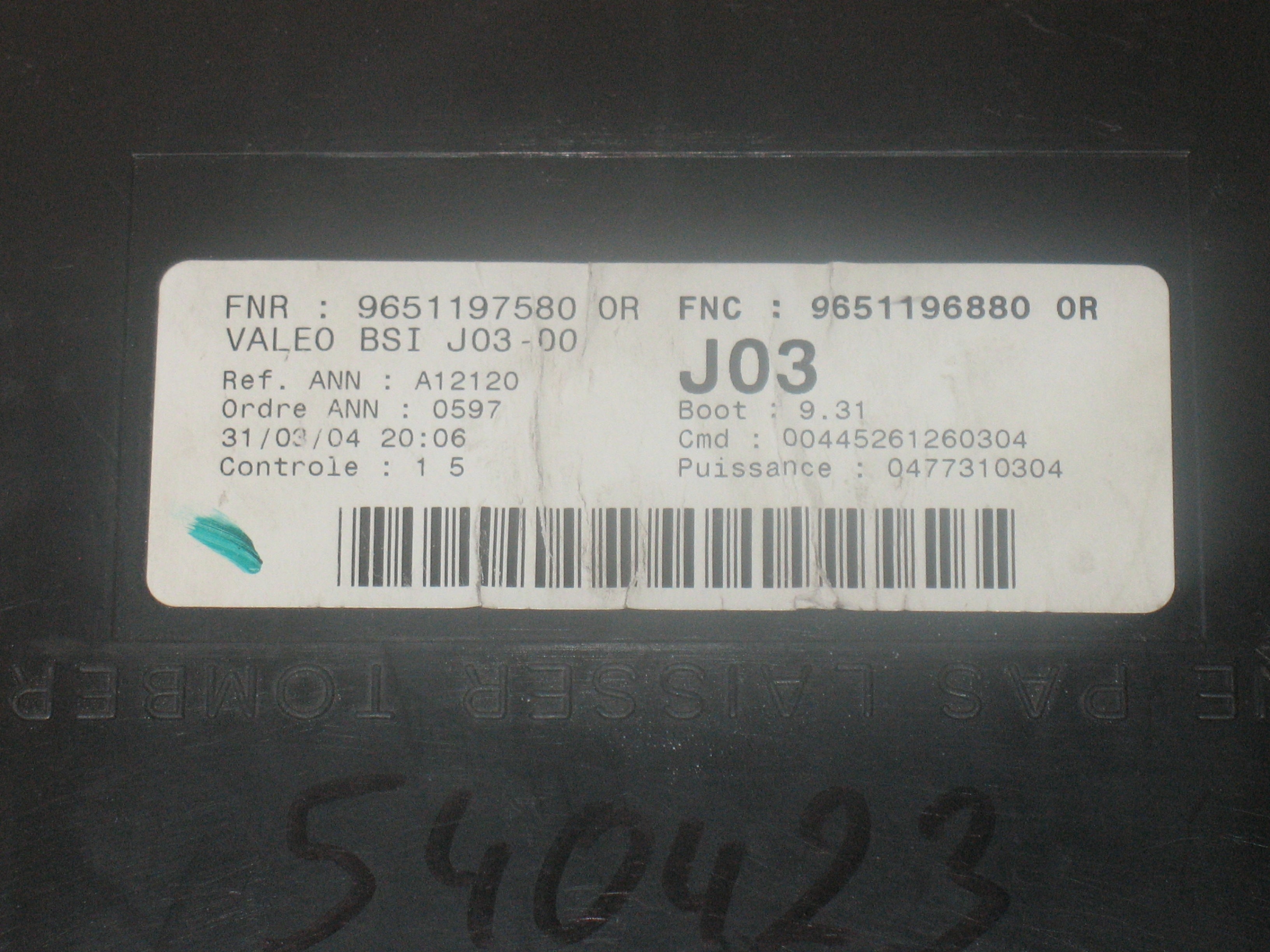 CENTRALINA BODY COMPUTER PEUGEOT 307 2.0 HDI 79KW 2003 VALEO 9651196880