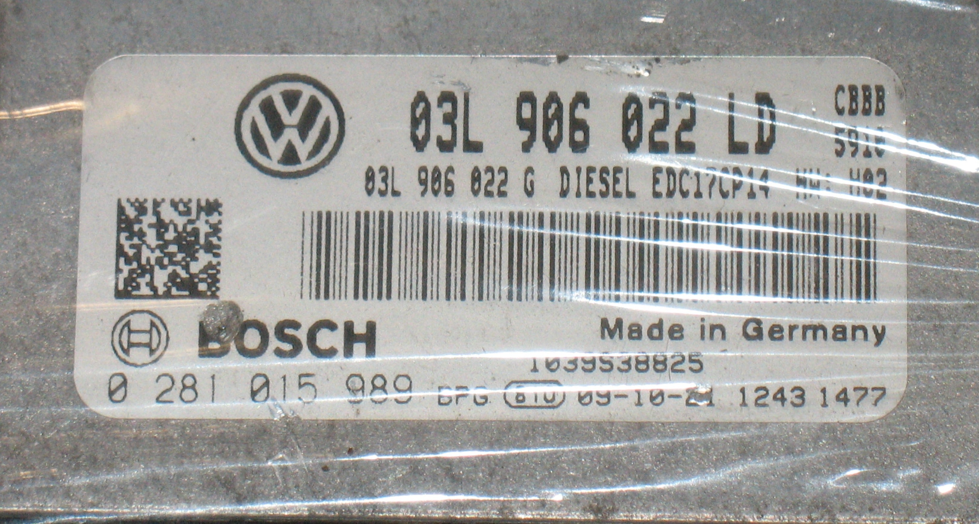 ECU CENTRALINA VW VOLKSWAGEN SCIROCCO 2.0 DTI BOSCH 0281015989  03L906022LD 03L906022 EDC17CP14-3.4