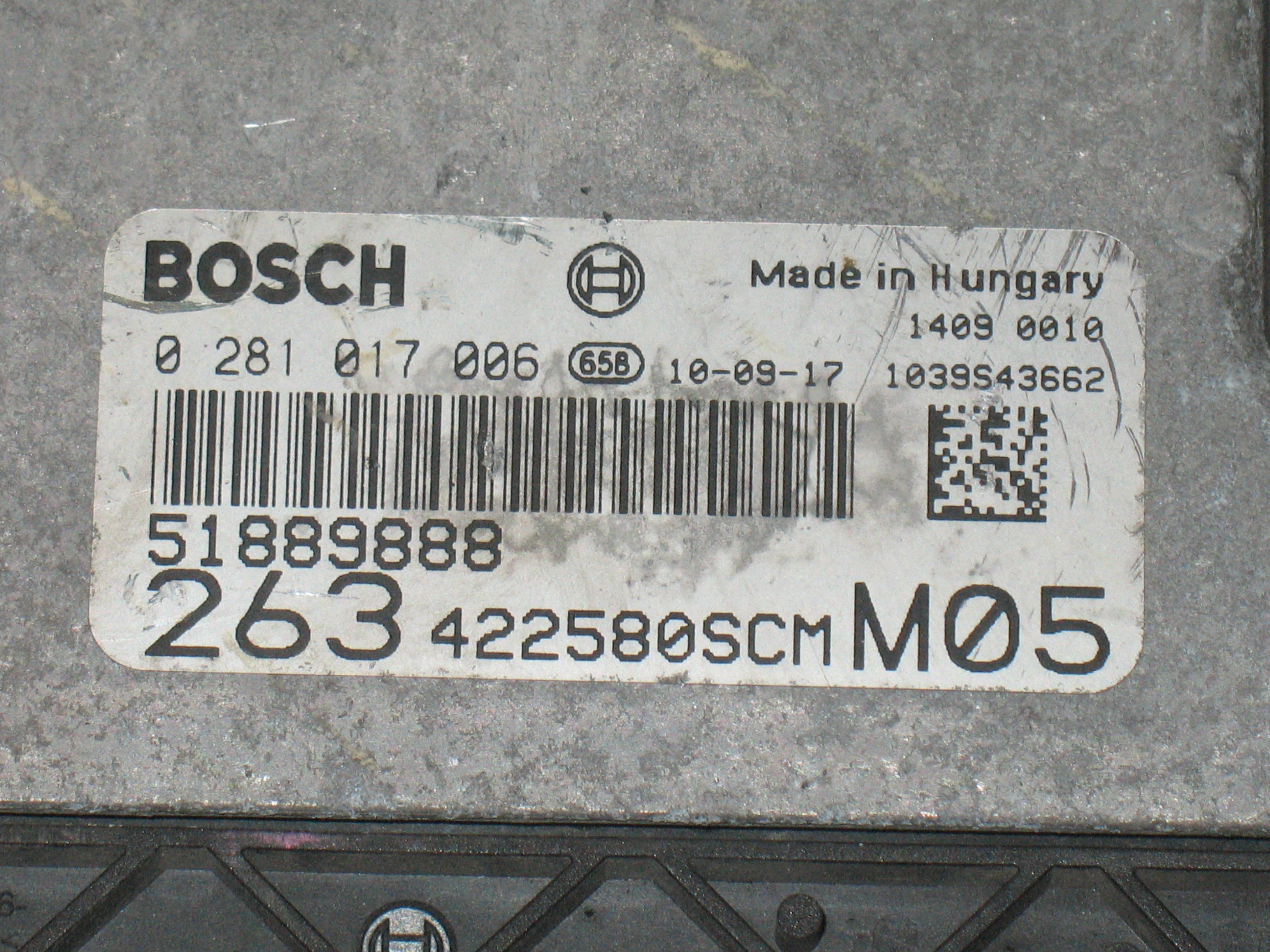 ECU CENTRALINA FIAT DOBLO 1.6 0281017006 EDC 16C39-7.33 EDC 16C39-7 51889888 422580SCM