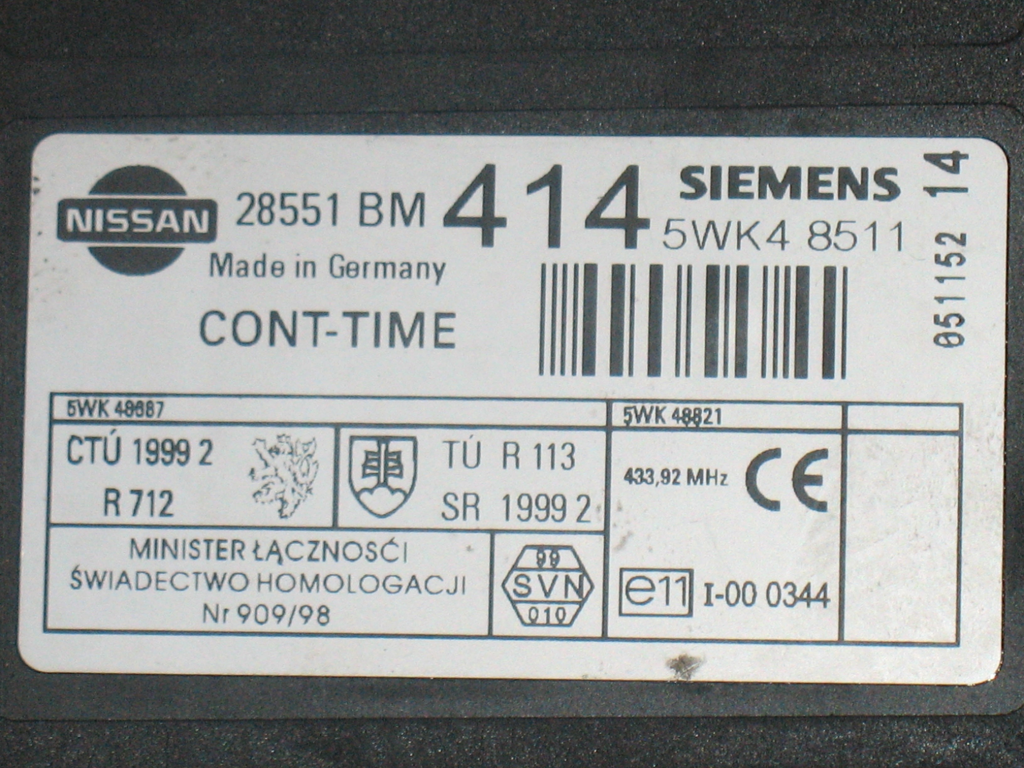 CENTRALINA NISSAN ALMERA SIEMENS 5WK48511 28551BM414 con blocchetto chiave