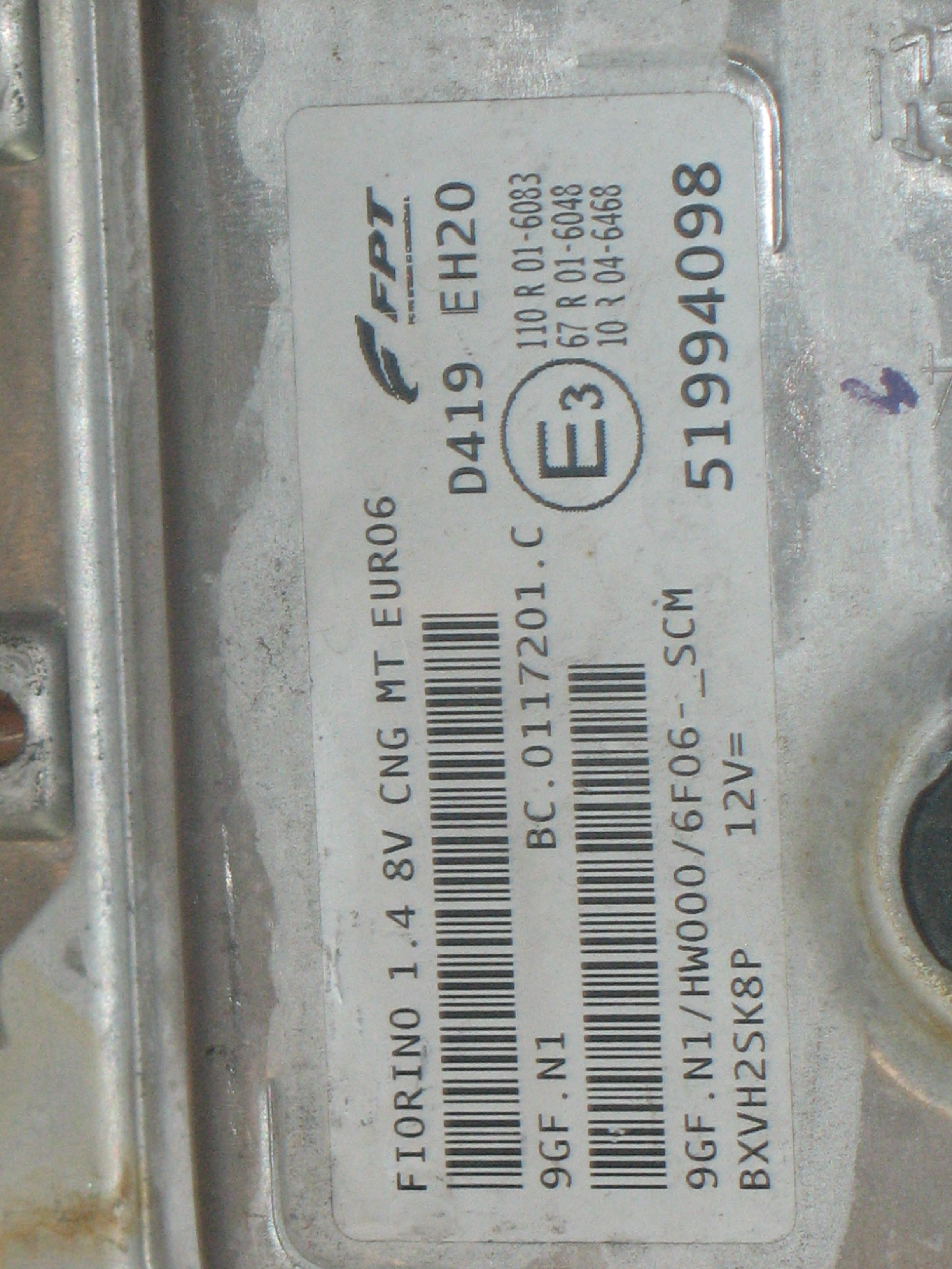 ecu  9GF.N1 BC.0117201.C FIAT FIORINO 1.4 51994098 HW000 EEPROM 95640