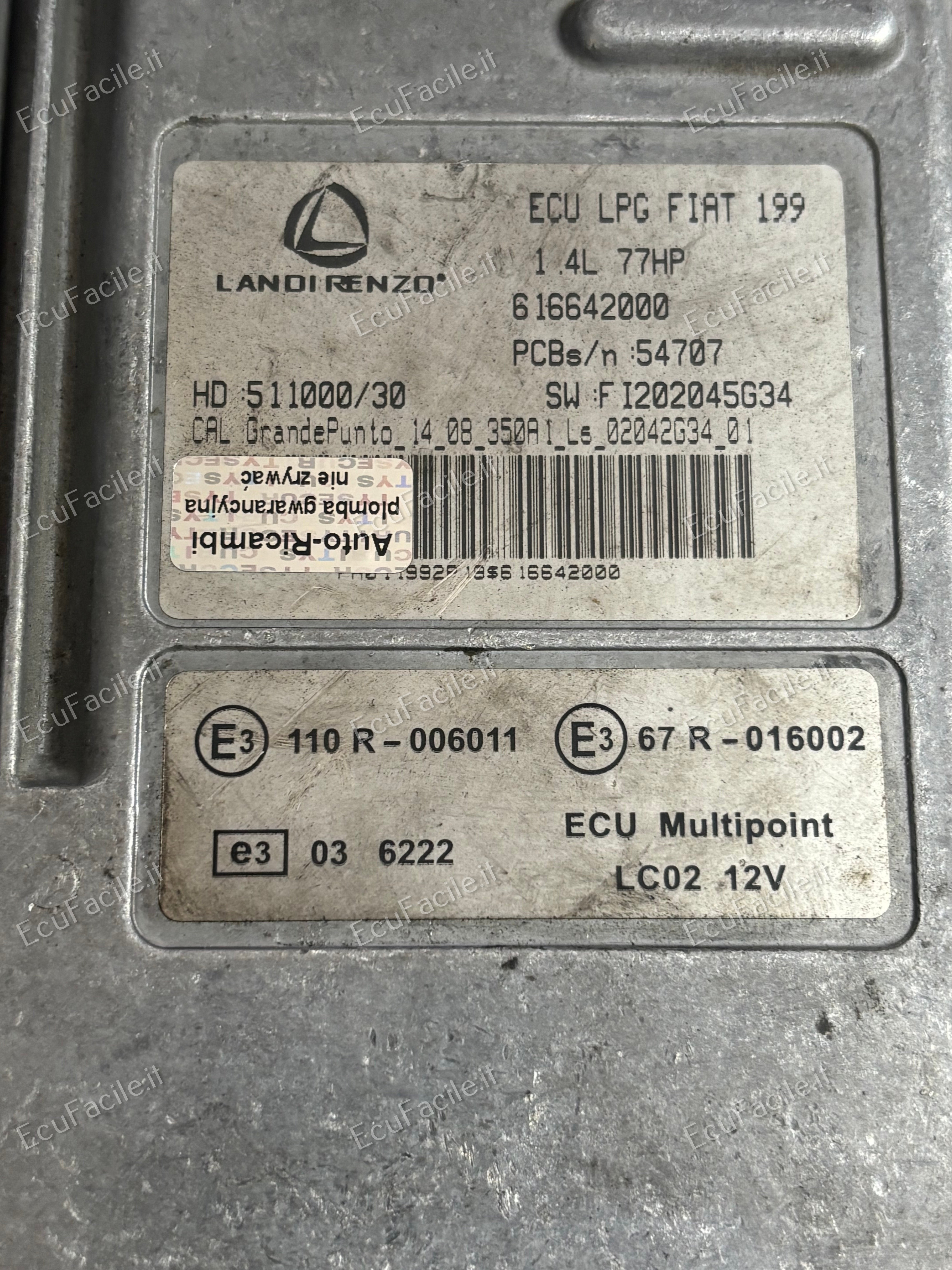 ECU LANDI RENZO G. PUNTO 1.4 LPG GPL 616642000 SW FI202049G34