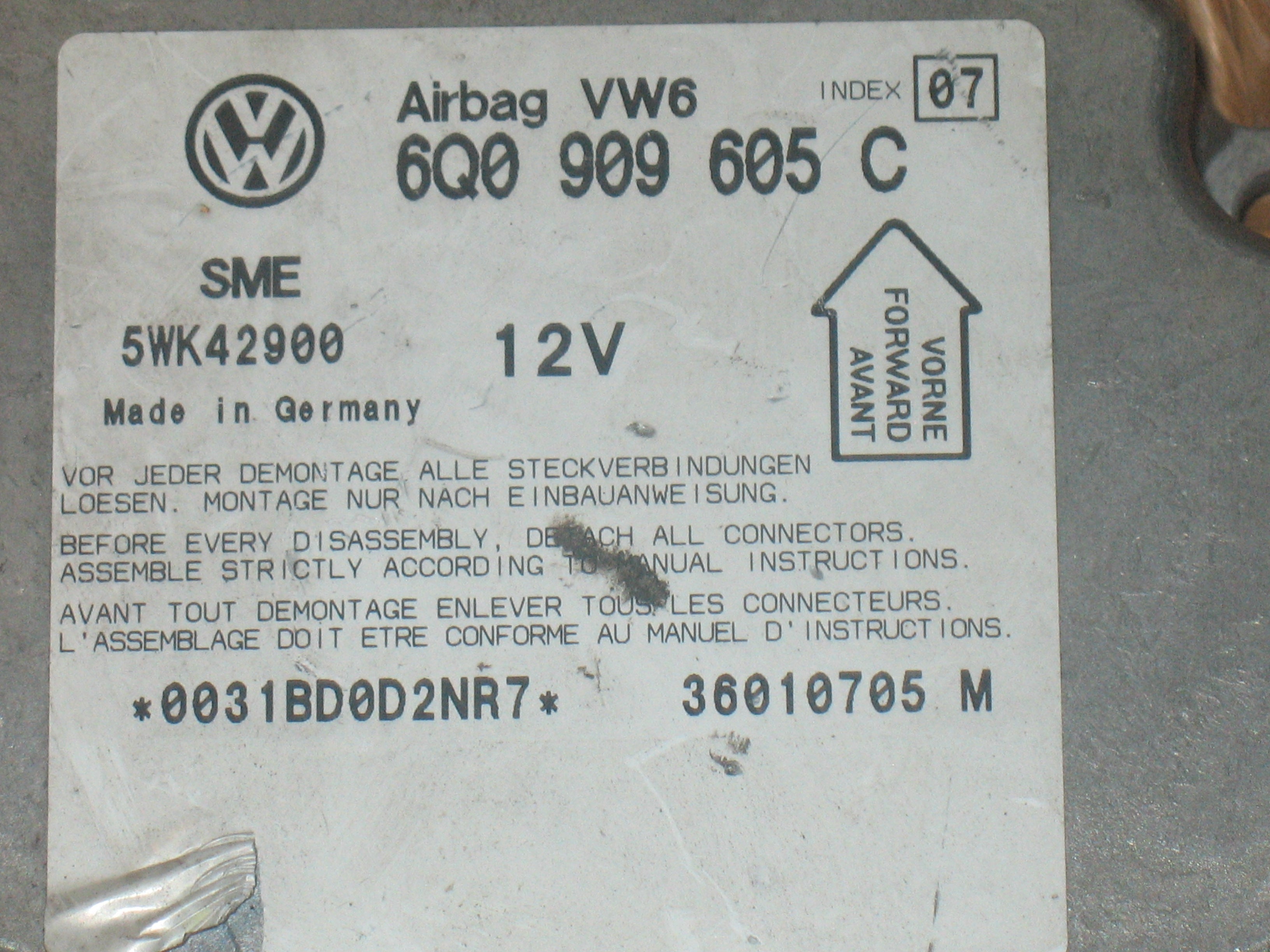 AIRBAG 6Q0909605C 5WK2900 VW Golf 4 Srs Airbag Crash Sensore Siemens