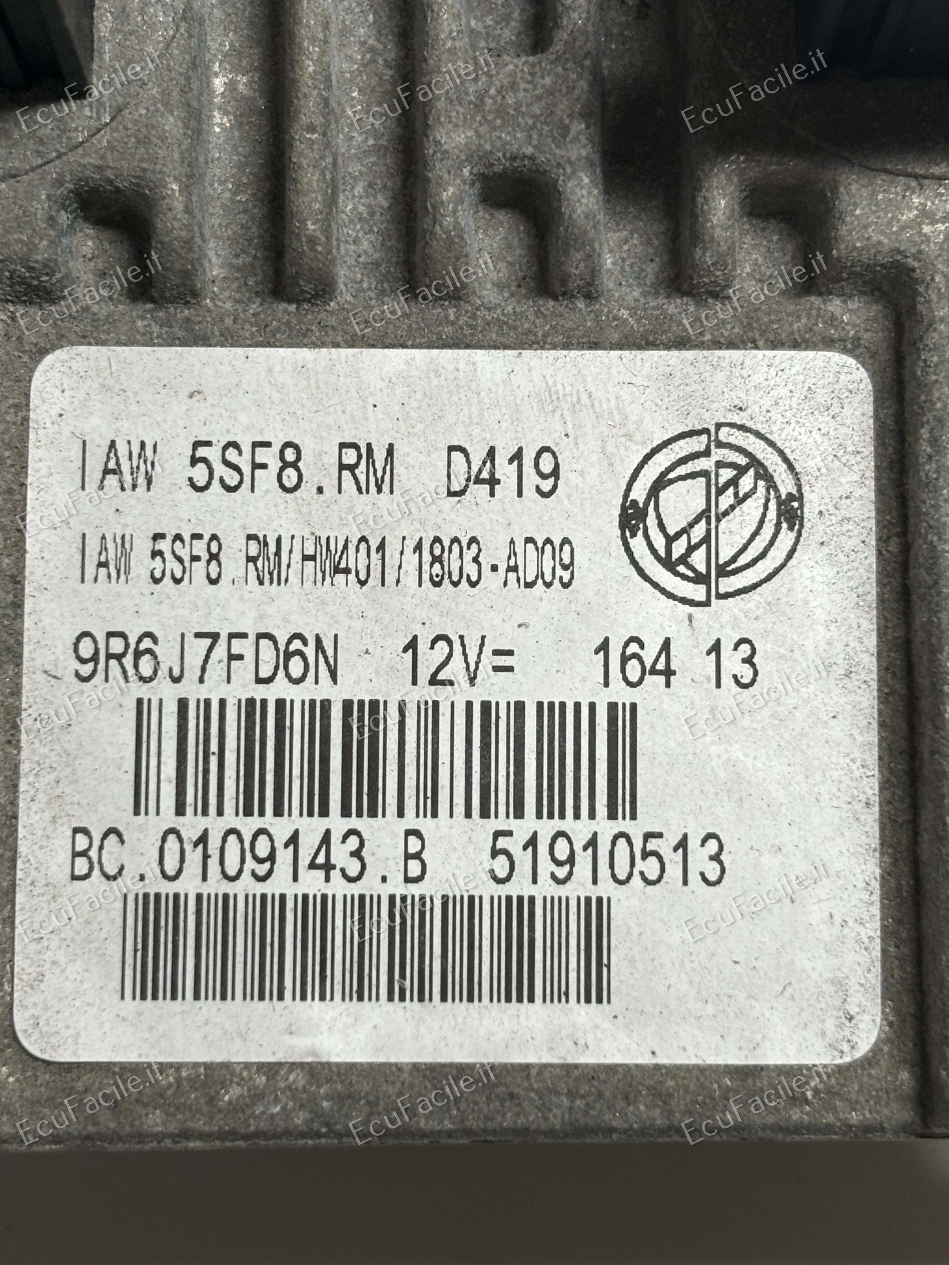 Ecu Centralina Alfa Romeo Mito 51910513 IAW 5SF8 .RM HW401 1803-AD09 BC0109143B BC 0109143 B D419