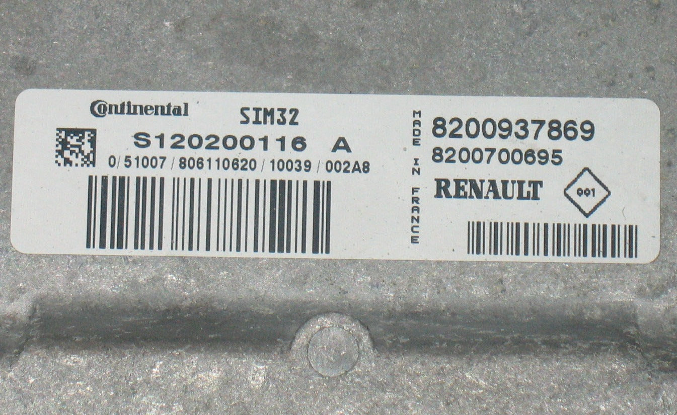 8200937869 KIT RENAULT CLIO 1.2 G 5M 5P 55KW (2010) 8200700695 s120200116a sim32 BCM L2 CR 8201054119