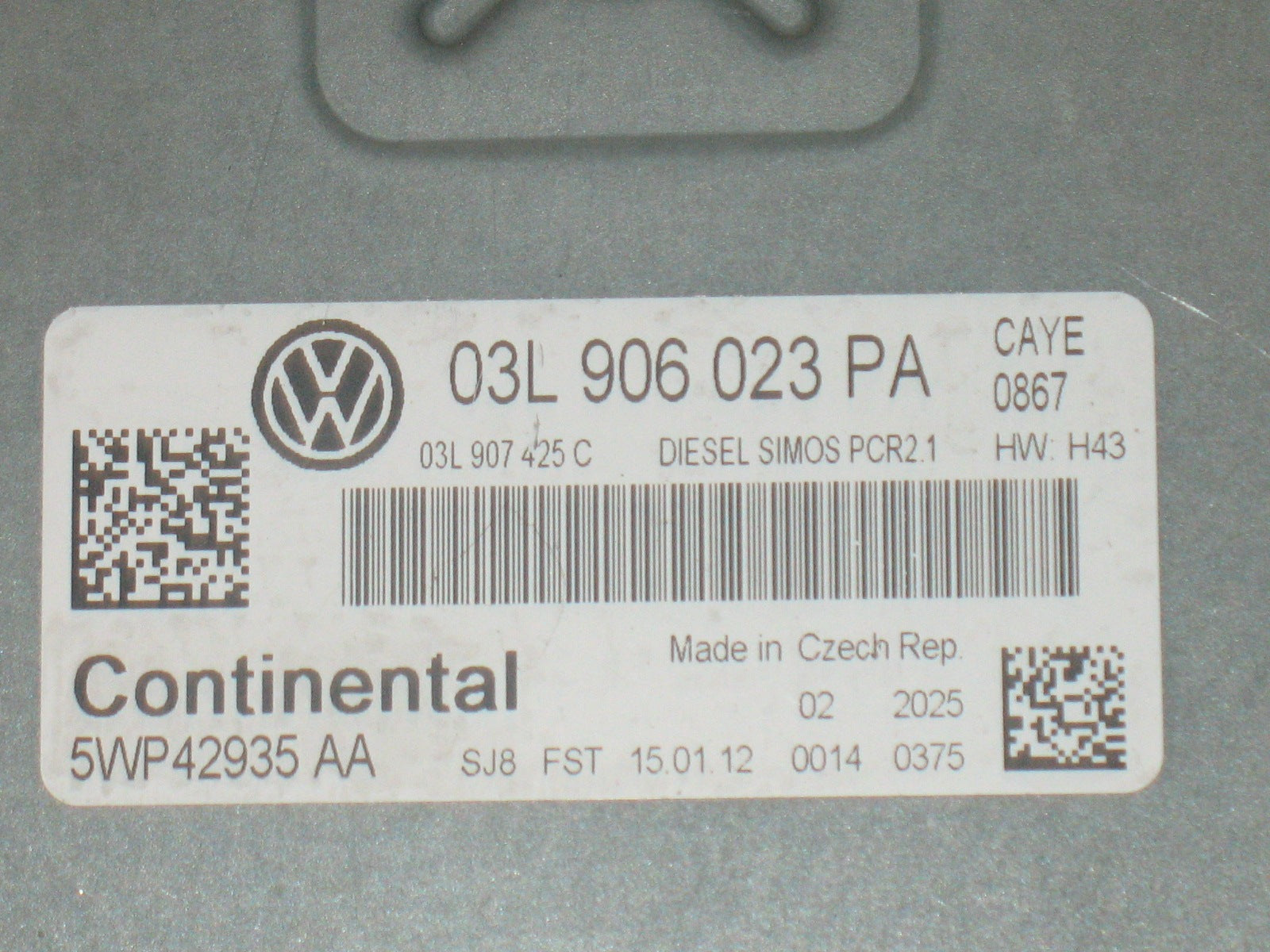 CENTRALINA MOTORE CONTINENTAL SIMOS PCR2.1 5WP42935AA VOLKSWAGEN CADDY III 1.6 TDI 75HP 03L907425C 03L906023PA