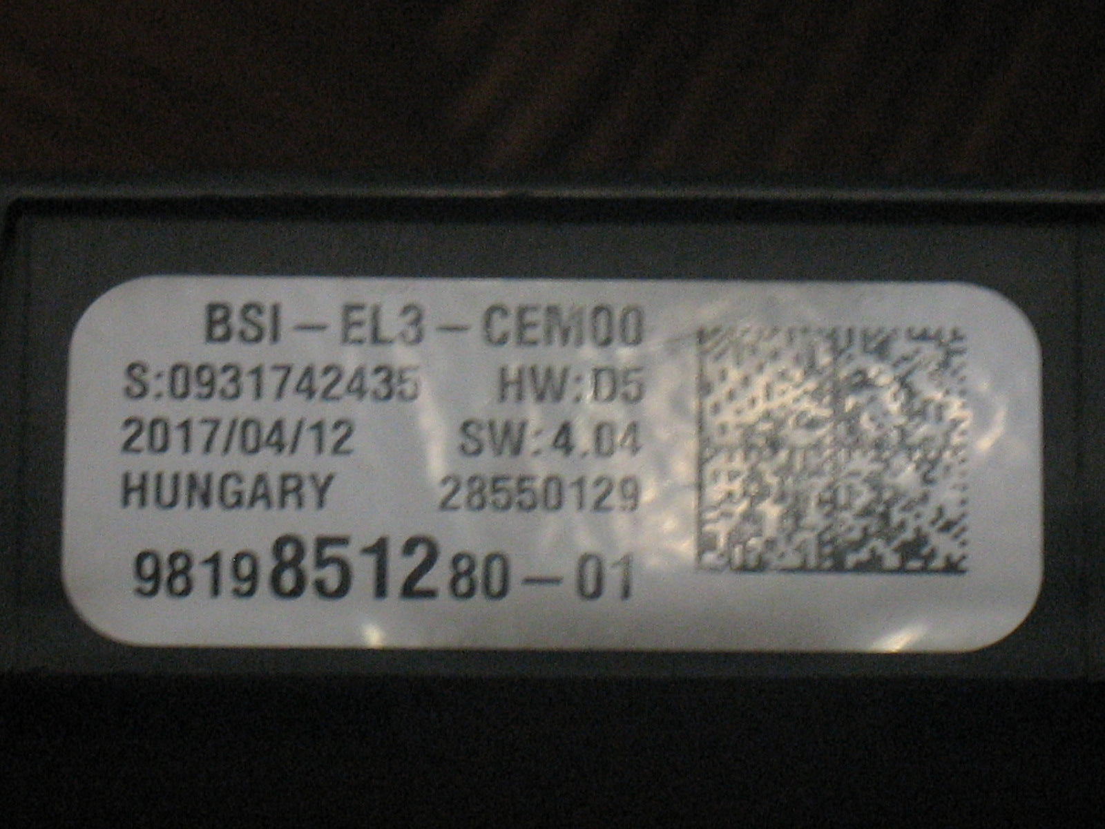 Centralina modulo BSI PEUGEOT CITROEN 9819851280-01 28550129 BSI-EL3-CEM00