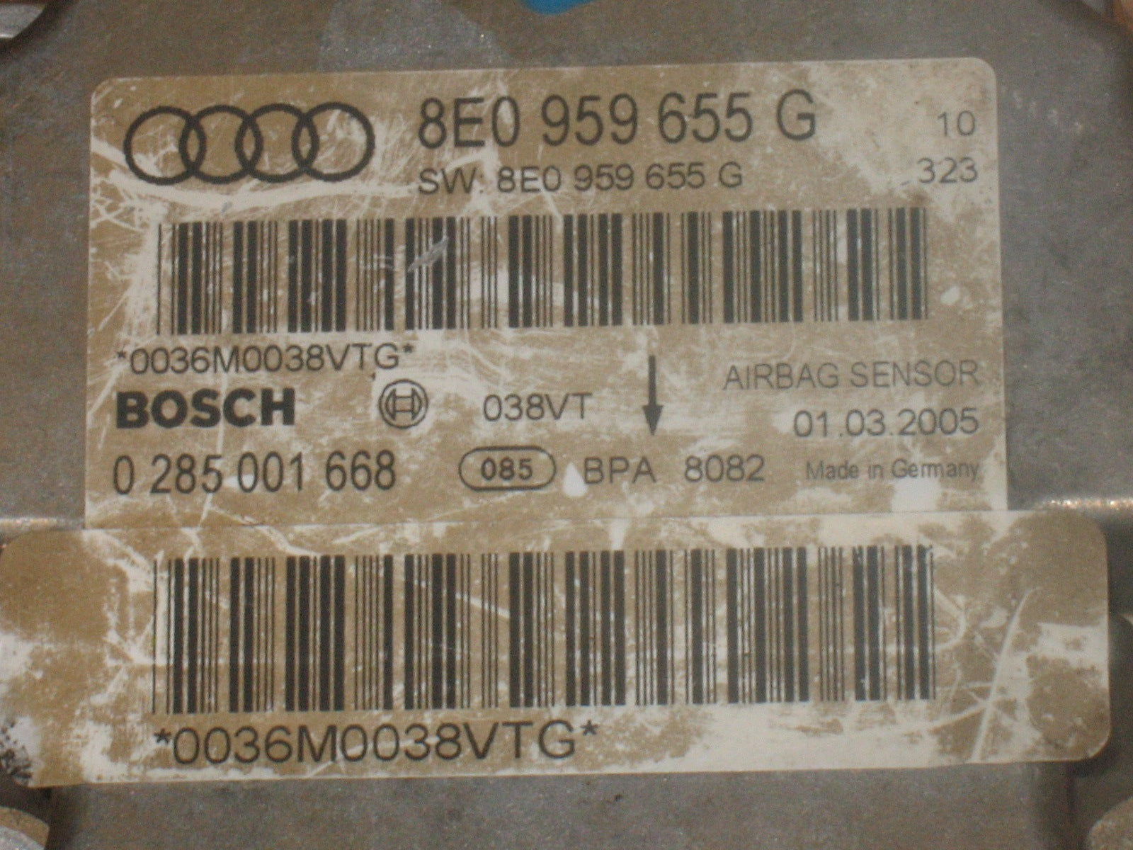 ECU AIRBAG AUDI A4 BOSCH 0285001668 8E0959655G 038VT 0 285 001 668 8E0 959 655 G 0036M0038VTG BPA 8082
