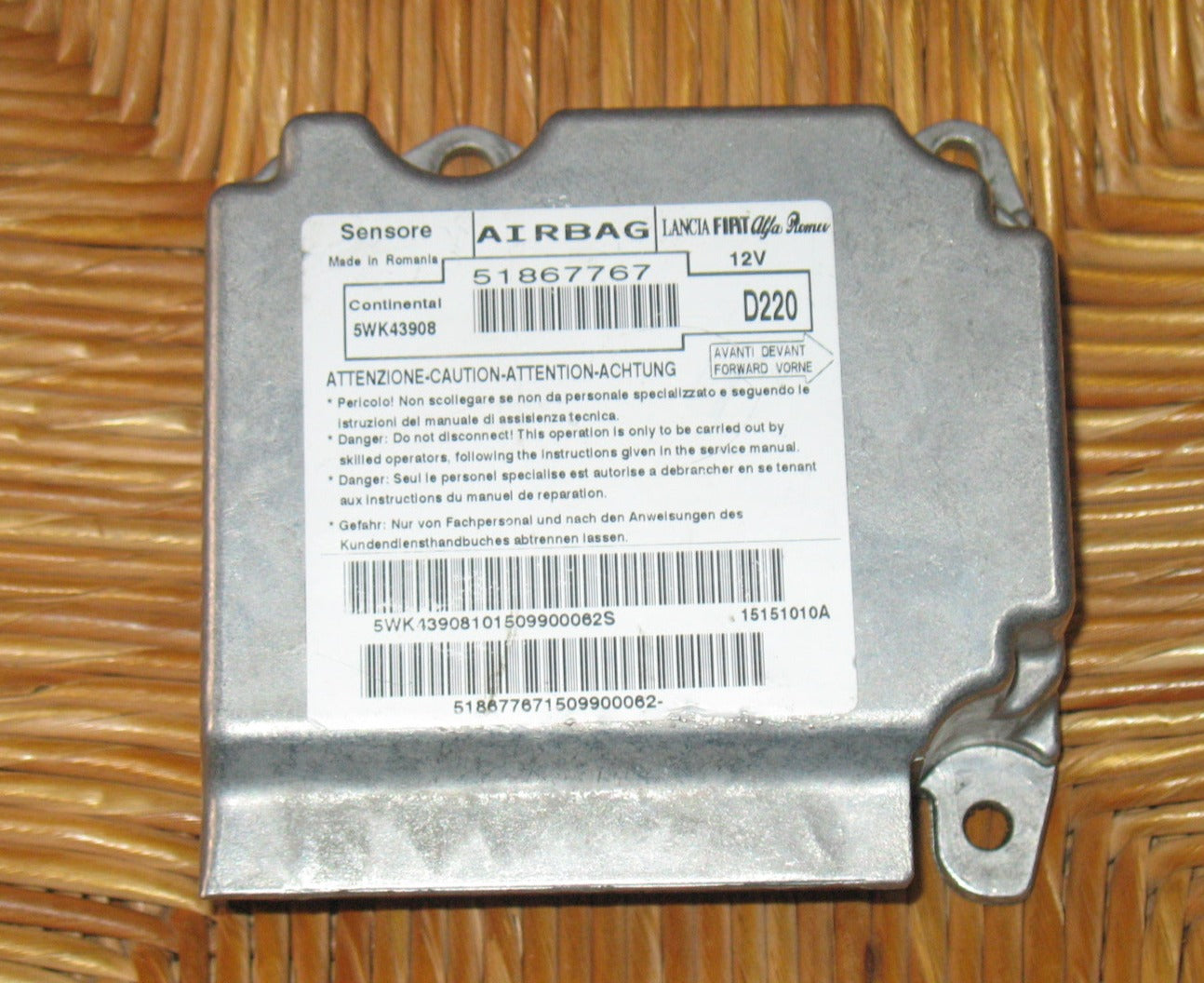 CENTRALINA AIRBAG FIAT 500 CODICE 51867767 continental 5wk43908