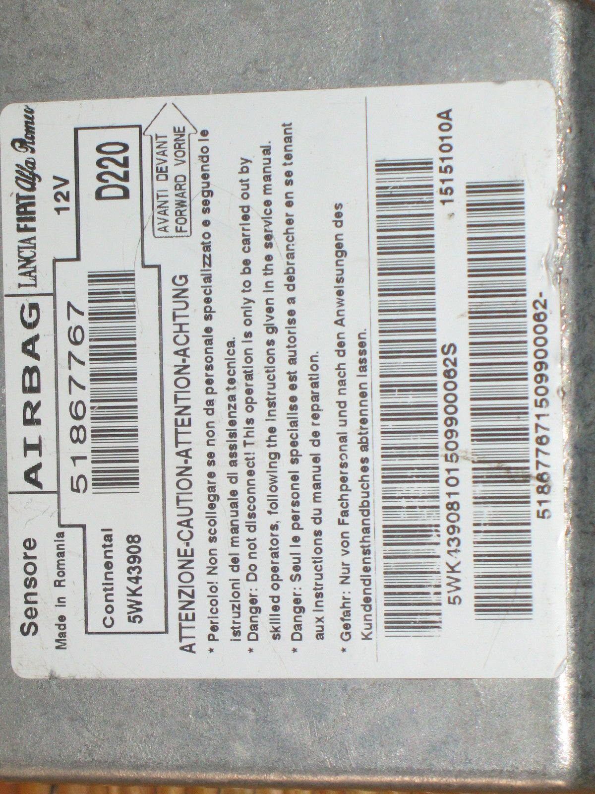 CENTRALINA AIRBAG FIAT 500 CODICE 51867767 continental 5wk43908