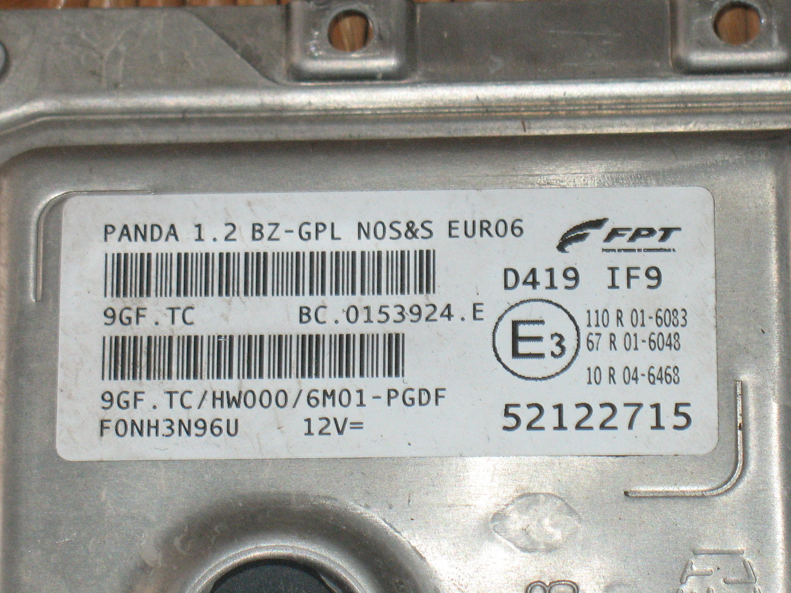 CENTRALINA MOTORE ECU FIAT PANDA 1.2 BZ-GPL 9GF.tc 52122715 HW000