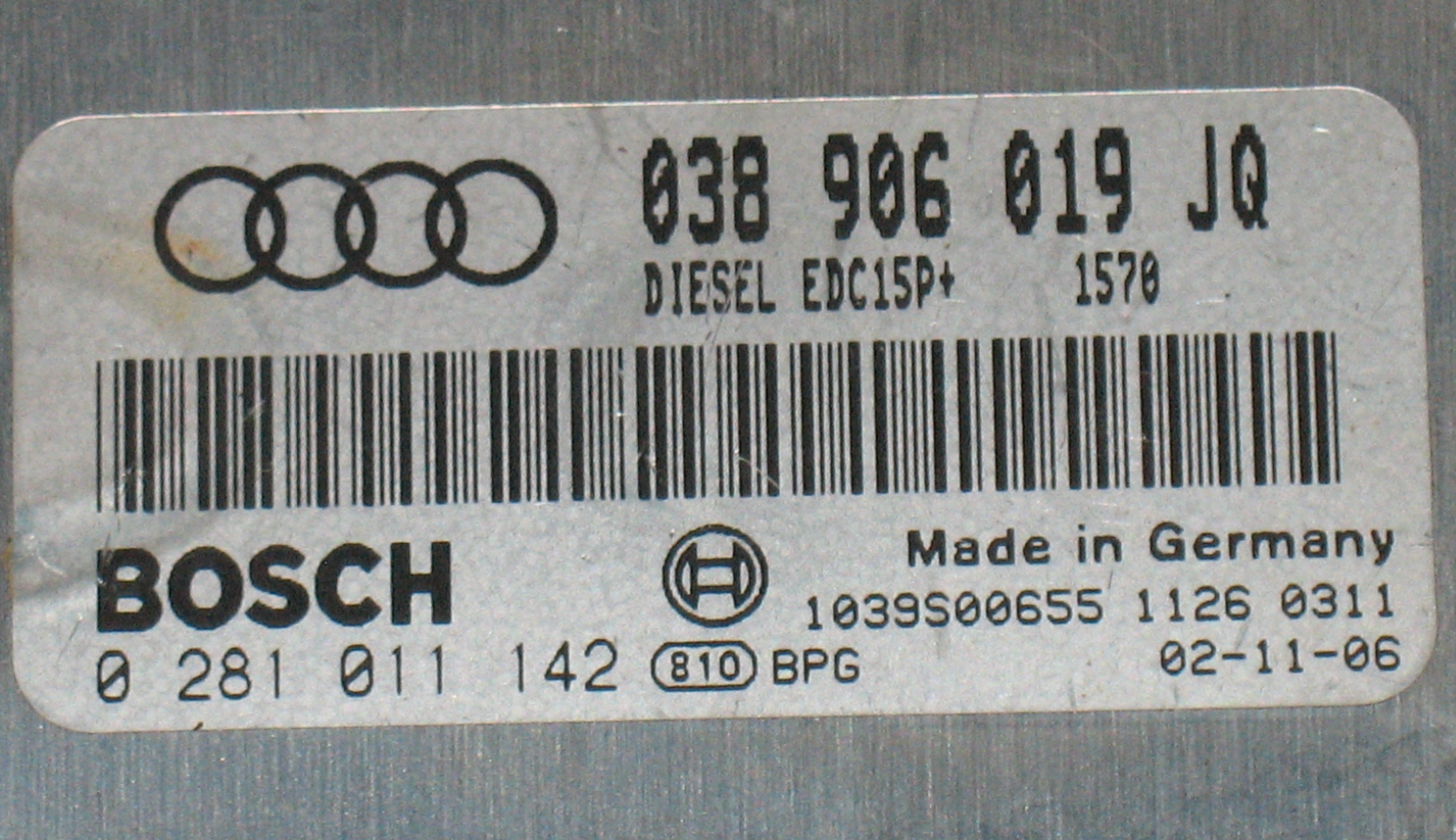 0281011142 CENTRALINA MOTORE ECU AUDI A4 AVANT (8E5 – B6) 1.9 TDI 8V MAN 5M 130CV 5P SW BOSCH 038906019JQ EDC15P+22.3.2