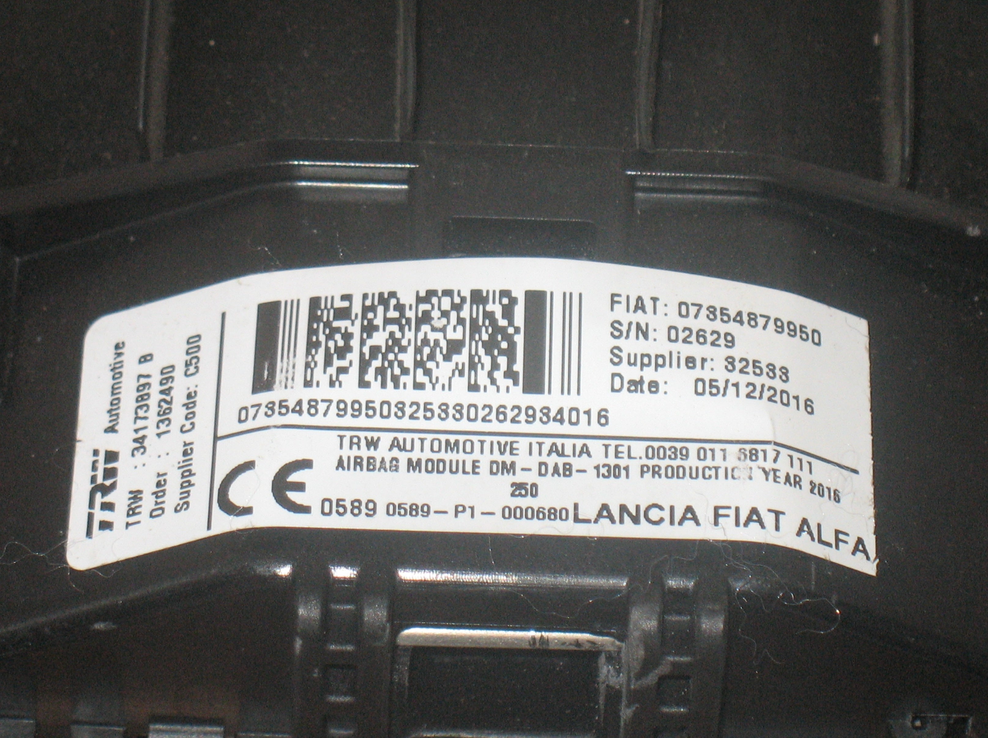 Airbag Volante Lato Guida per FIAT Ducato Cabinato 30 2.3 MJT (109KW) PC CAB 2P/D/2287CC 7854879950