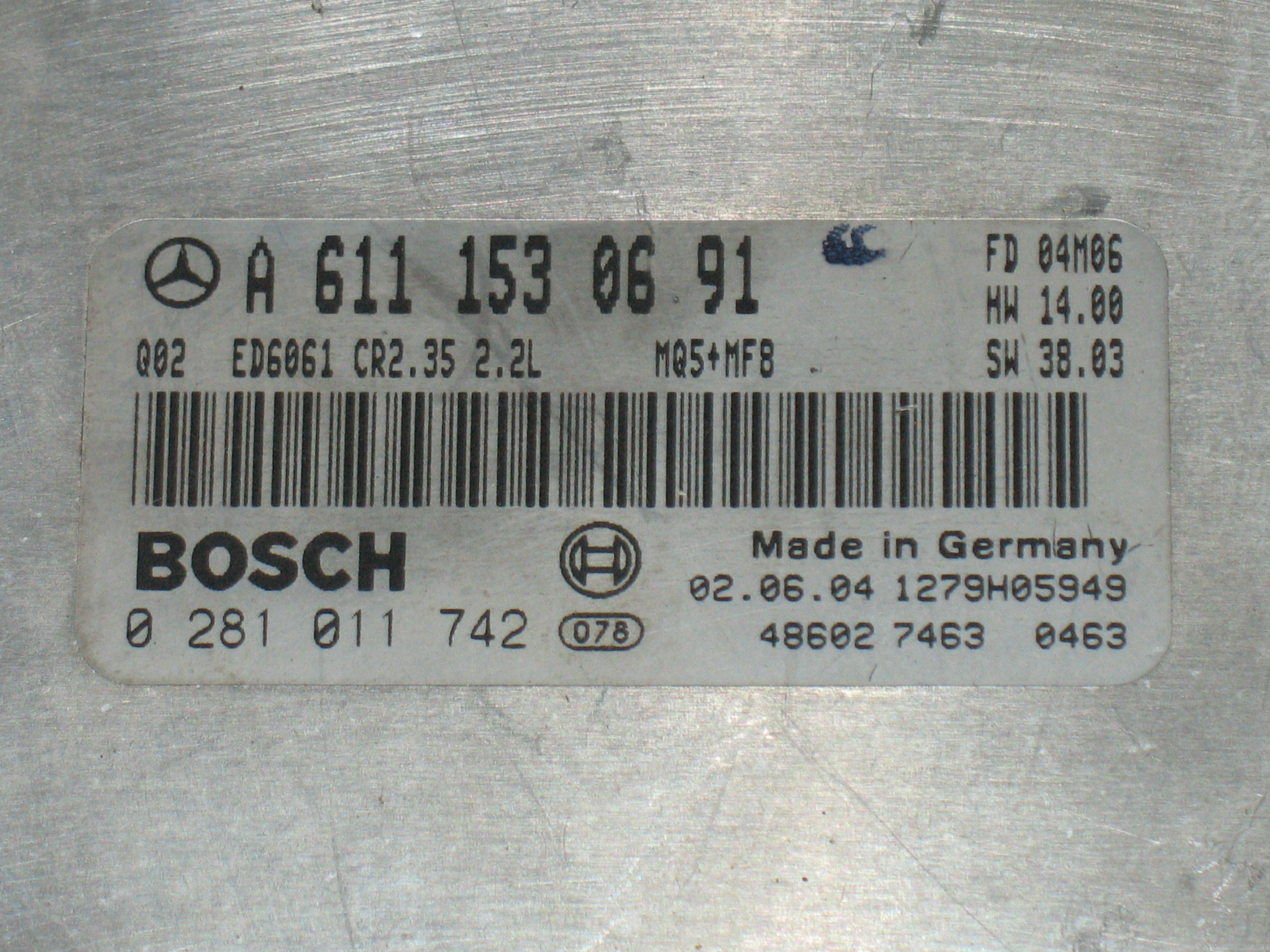 ECU  MERCEDES SPRINTER 0281011742 A6111530691 EDC 15C6-4.35 CR2.35