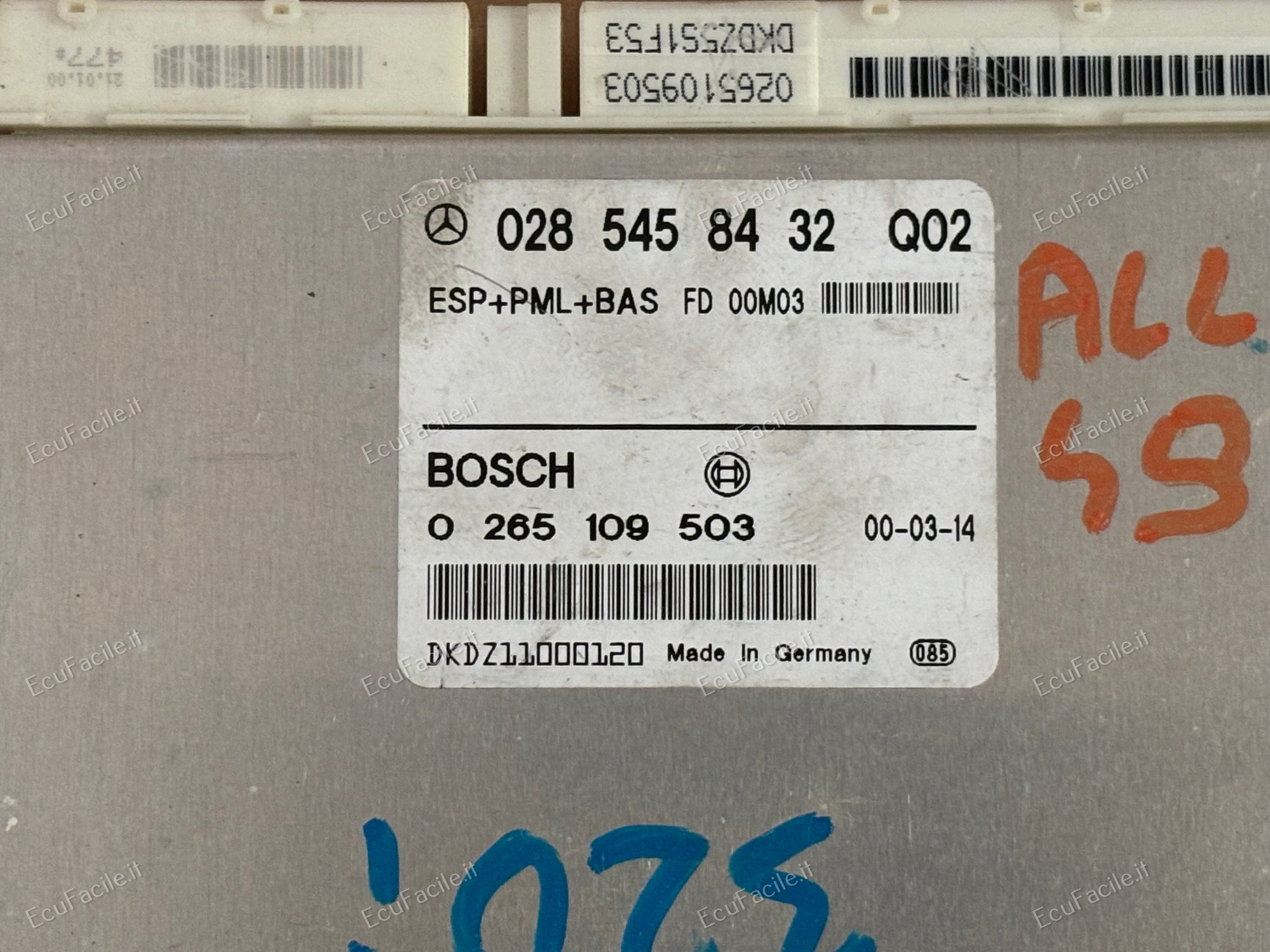 ECU CENTRALINA ESP PML BAS MERCEDES 0265109503 0285458432 Q02 0 265 109 503