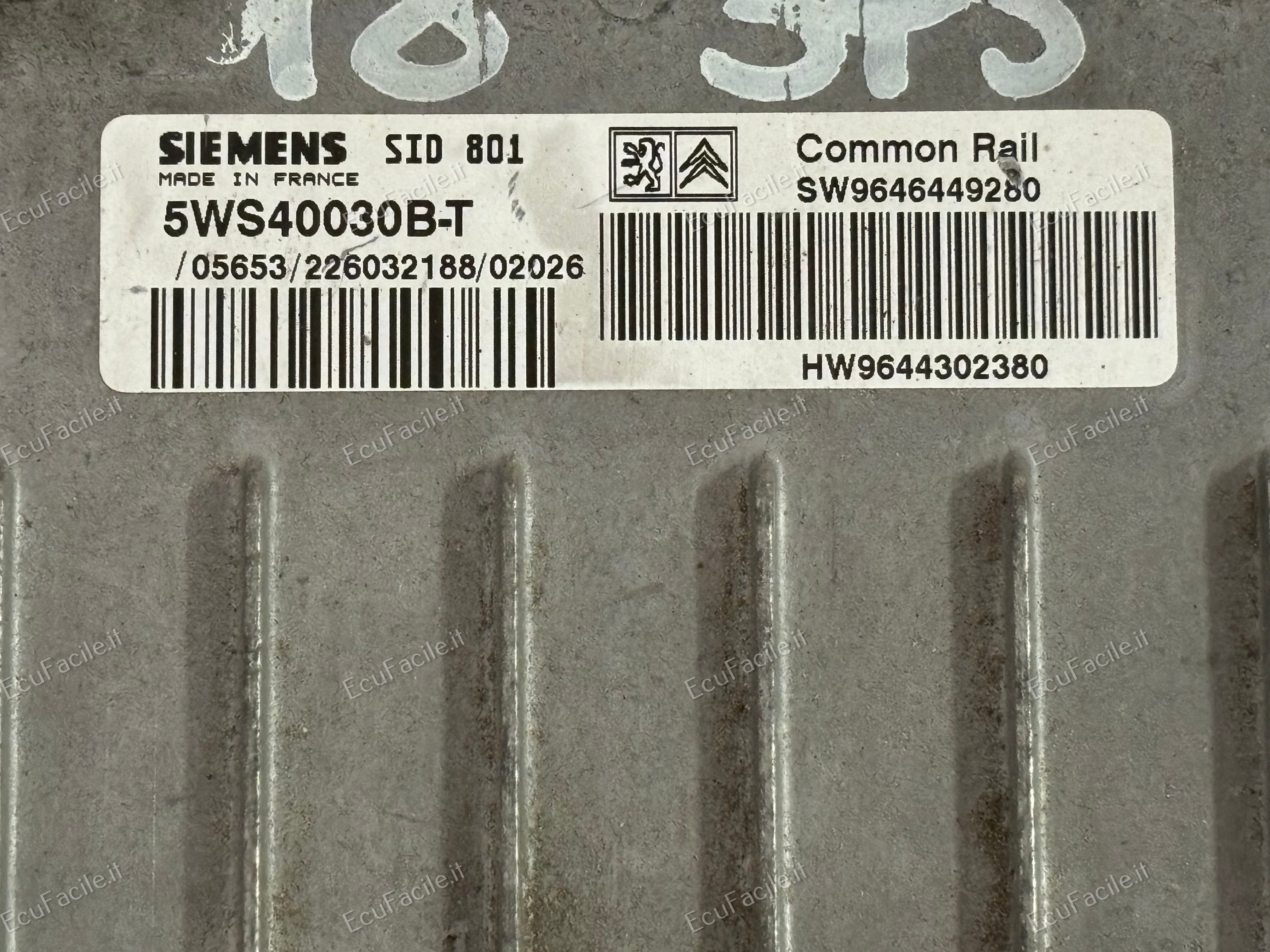 ECU Siemens SID 801 5WS40030B-T 9644302380 1938LC