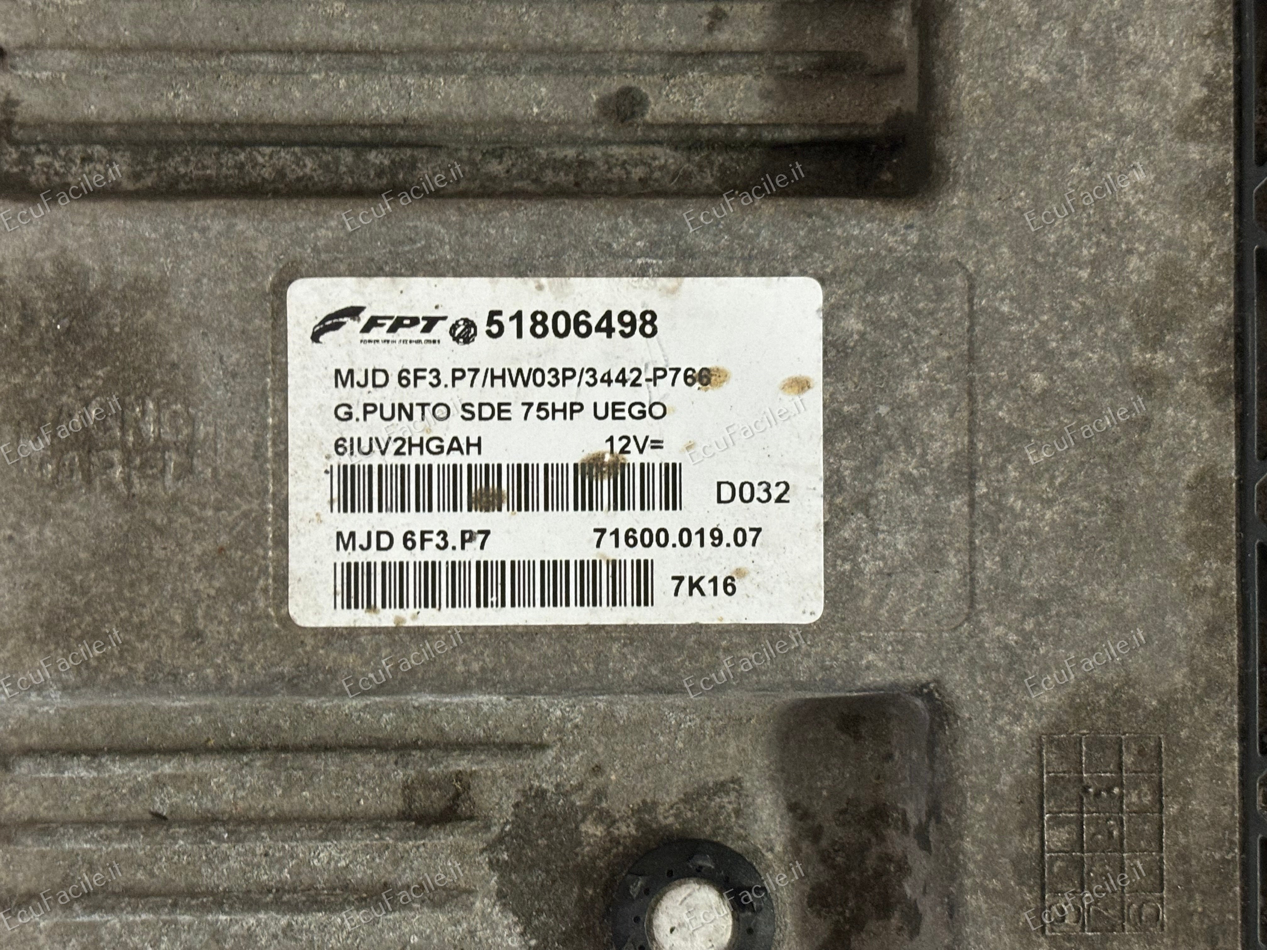 ECU FIAT GRANDE PUNTO 1.3 JTD 6F3.P7 HW03P 51806498