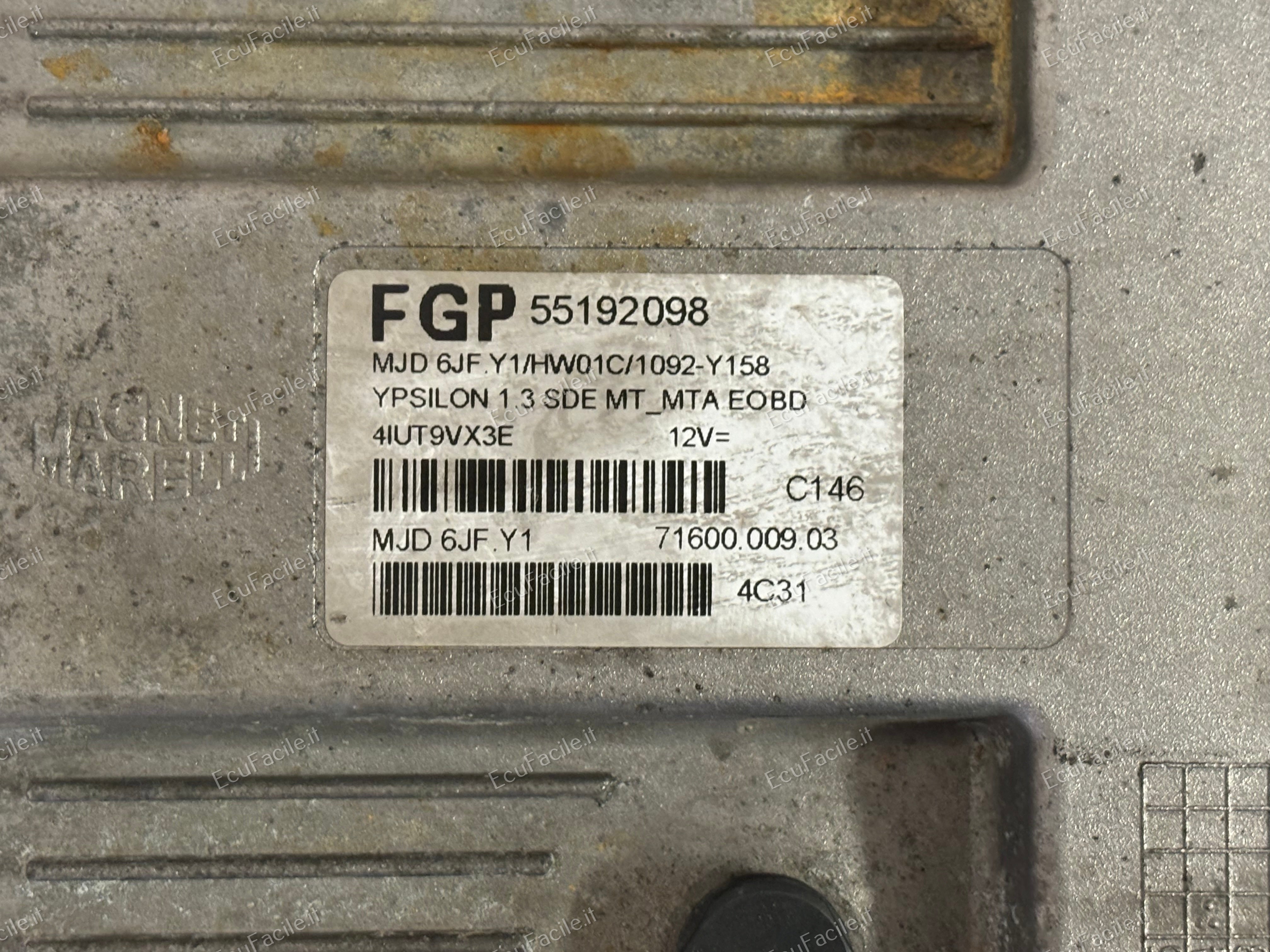 ECU LANCIA YPSILON Y 1.3 - 55192098 MJD6JF..Y1 HW01C 7160000903