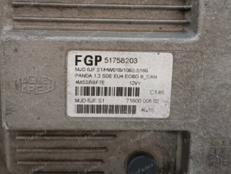 ECU FIAT PANDA 1.3 MJD 6JF.S1 MJD6JFS1 FGP 51758203 7160000502