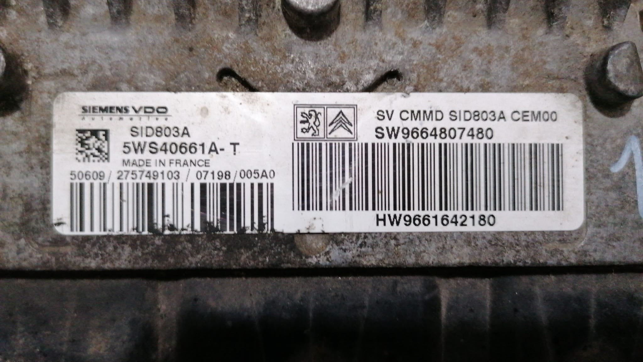 ECU FIAT SCUDO 2.0 HDi 5WS40661A-T SW9664807480 SID803A