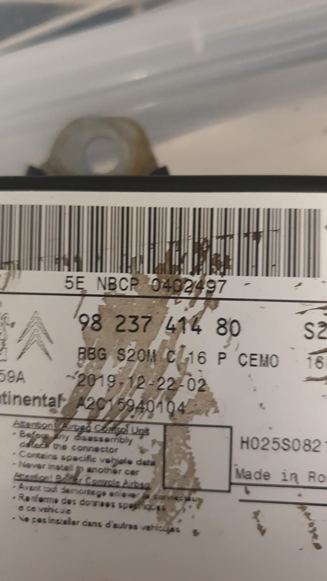 CENTRALINA AIR BAG PEUGEOT 3008 CODICE 9823741480 A2C15940104