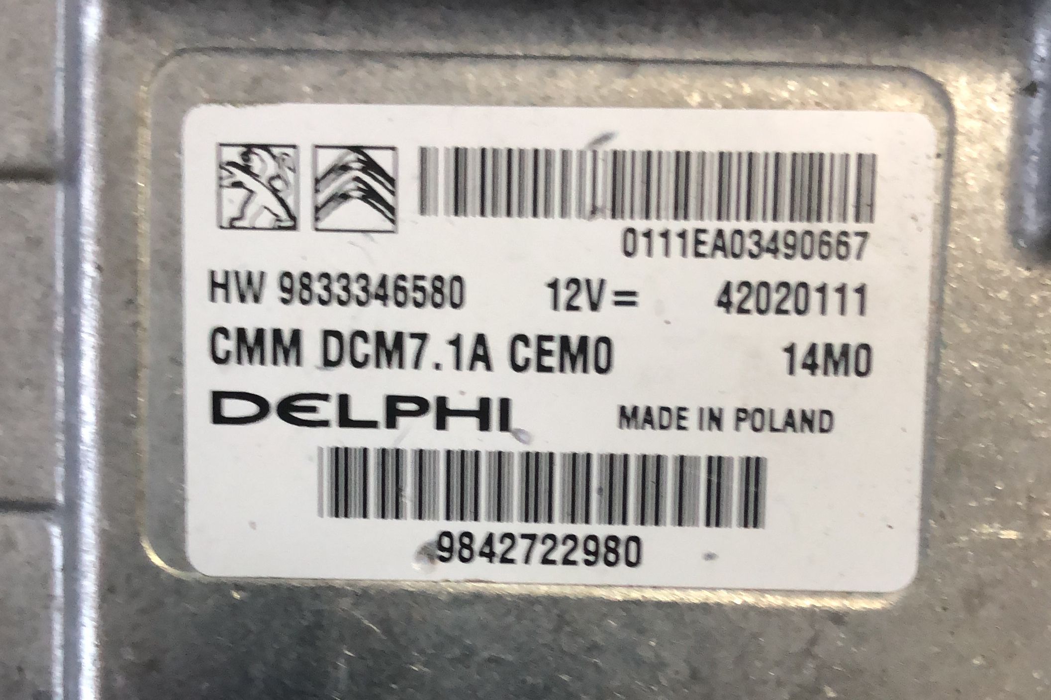 ECU PEUGEOT 9833346580 9842722980 16V BlueHDI 130kW/174HP DCM7.1A 42020111