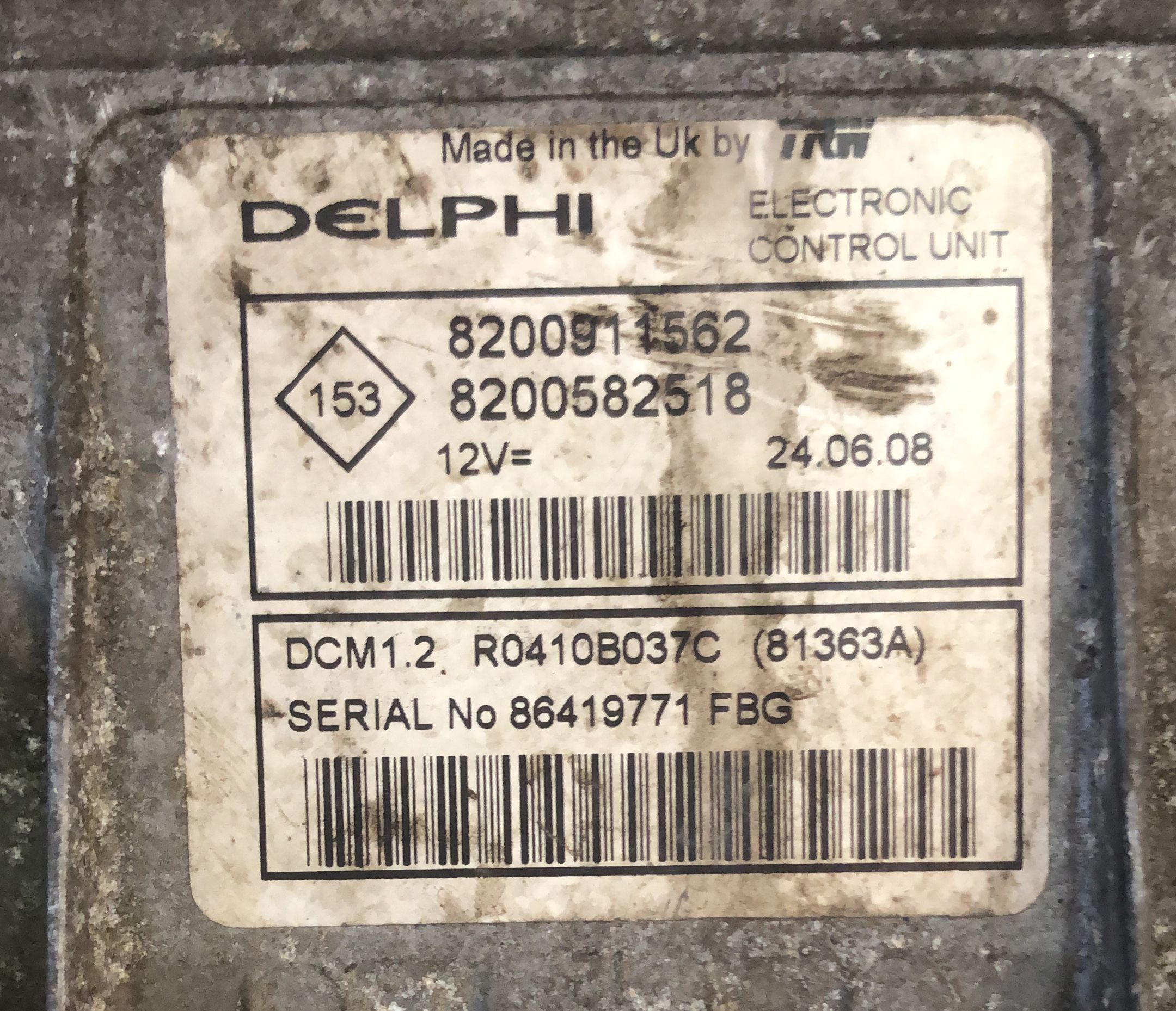 ECU RENAULT KANGOO 1.5 DCI 8200911562 8200582518 DELPHI DCM1.2 r0410b037c