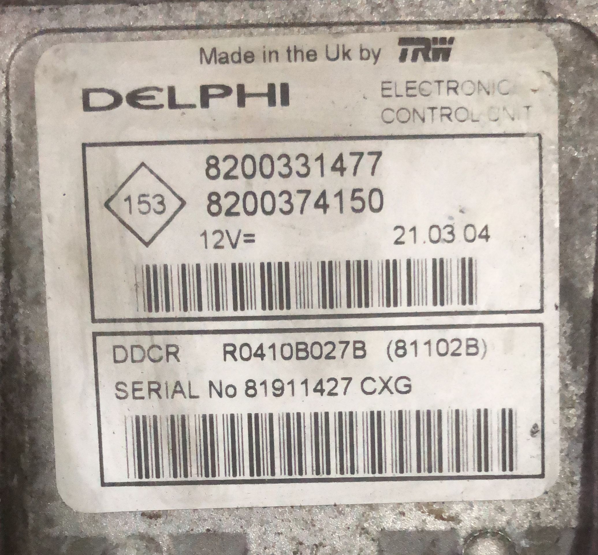 Renault Clio 1.5 DCi DDCR ECU 8200331477 8200374150 R040B027B