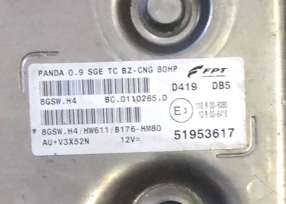 CENTRALINA MOTORE FIAT Panda 0.9  3° Serie 51953617 Benzina 8GSW.H4 hw611
